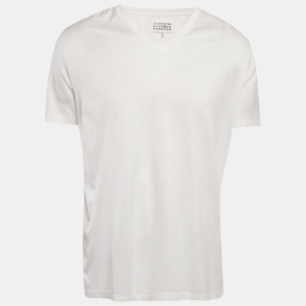 Maison Martin Margiela White Jersey V-Neck Slim Fit T-Shirt XL