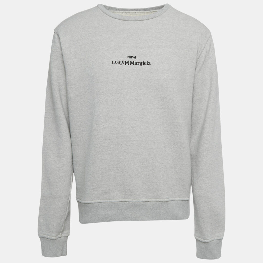 Maison Martin Margiela Grey Logo Embroidered Cotton Sweatshirt L