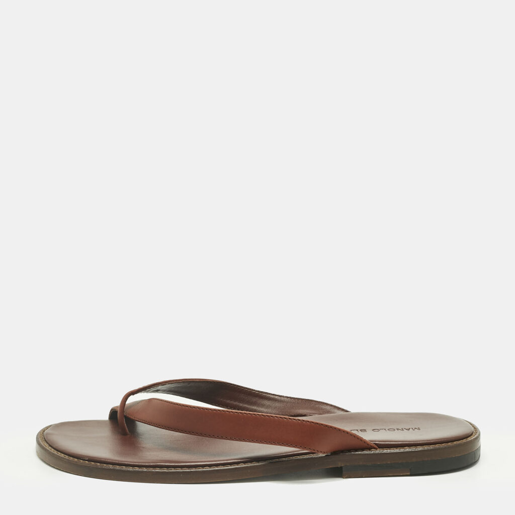Manolo Blahnik Brown Leather Crisscross Flat Slide Size 41 Manolo Blahnik Brown Leather Crisscross Flat Slide Size 41