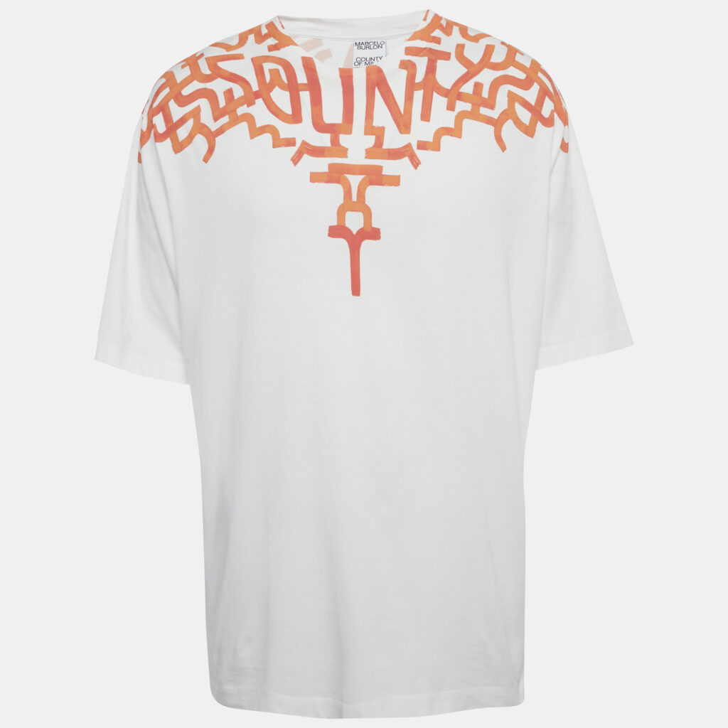 Marcelo Burlon White Graffiti Wings Print Cotton T-Shirt L
