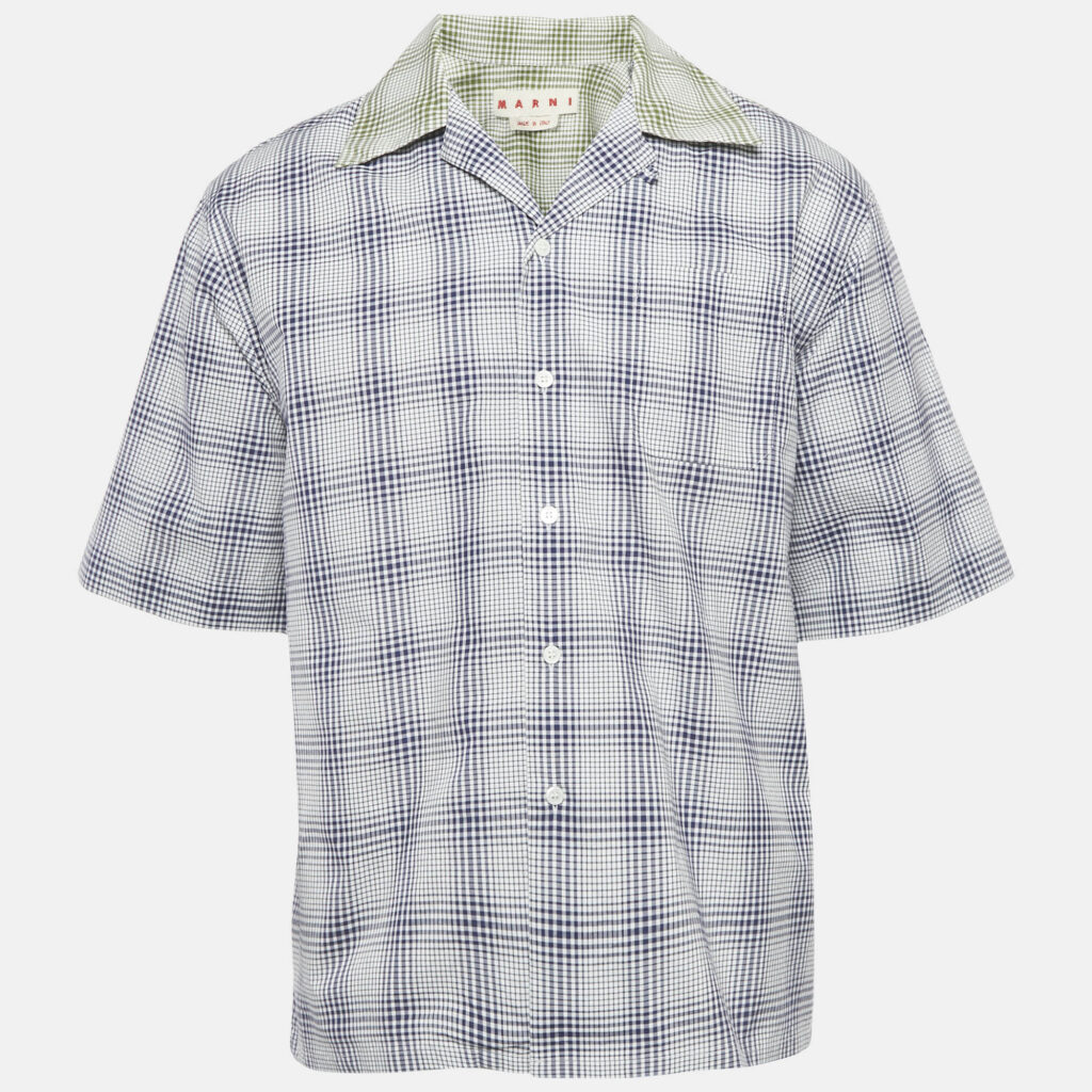 Marni Blue Plaid Cotton Short Sleeve Shirt M Marni Blue Plaid Cotton Short Sleeve Shirt M
