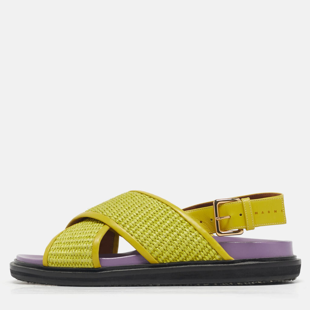 Marni Yellow Raffia Fussbett Flat Sandals Size 41 Marni Yellow Raffia Fussbett Flat Sandals Size 41