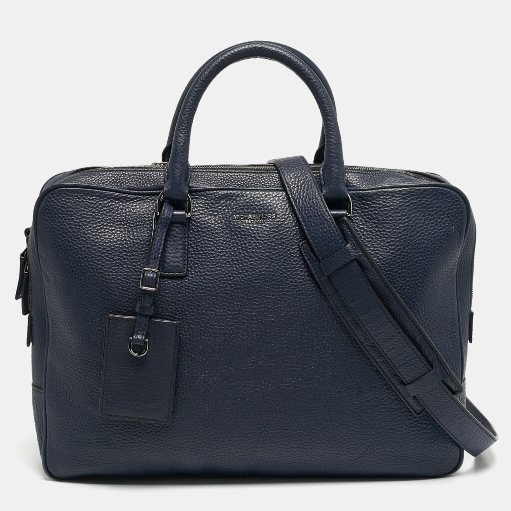 Michael Kors Russel Navy Blue Leather Briefcase Michael Kors Russel Navy Blue Leather Briefcase