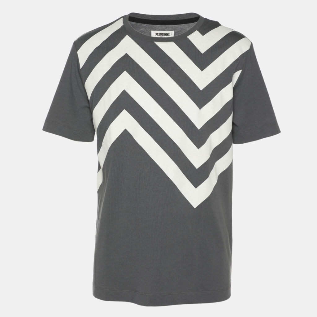 Missoni Grey/White Zig Zag Print Jersey T-Shirt M