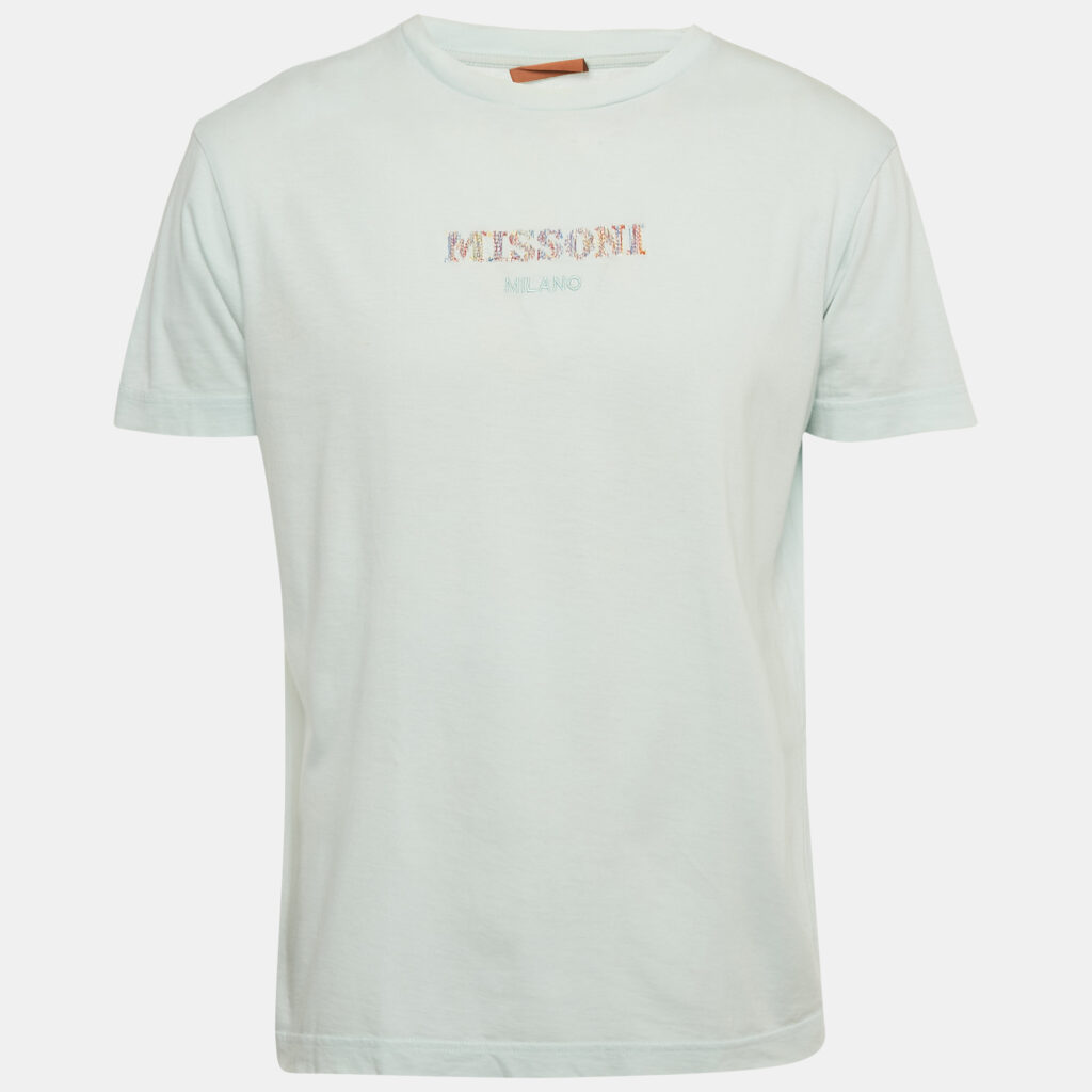Missoni Blue Logo Embroidered Jersey T-Shirt M