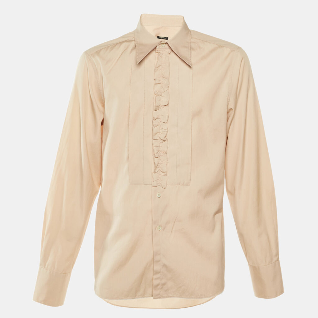 Miu Miu Beige Cotton Ruffle Detail Long Sleeve Shirt XXL Miu Miu Beige Cotton Ruffle Detail Long Sleeve Shirt XXL