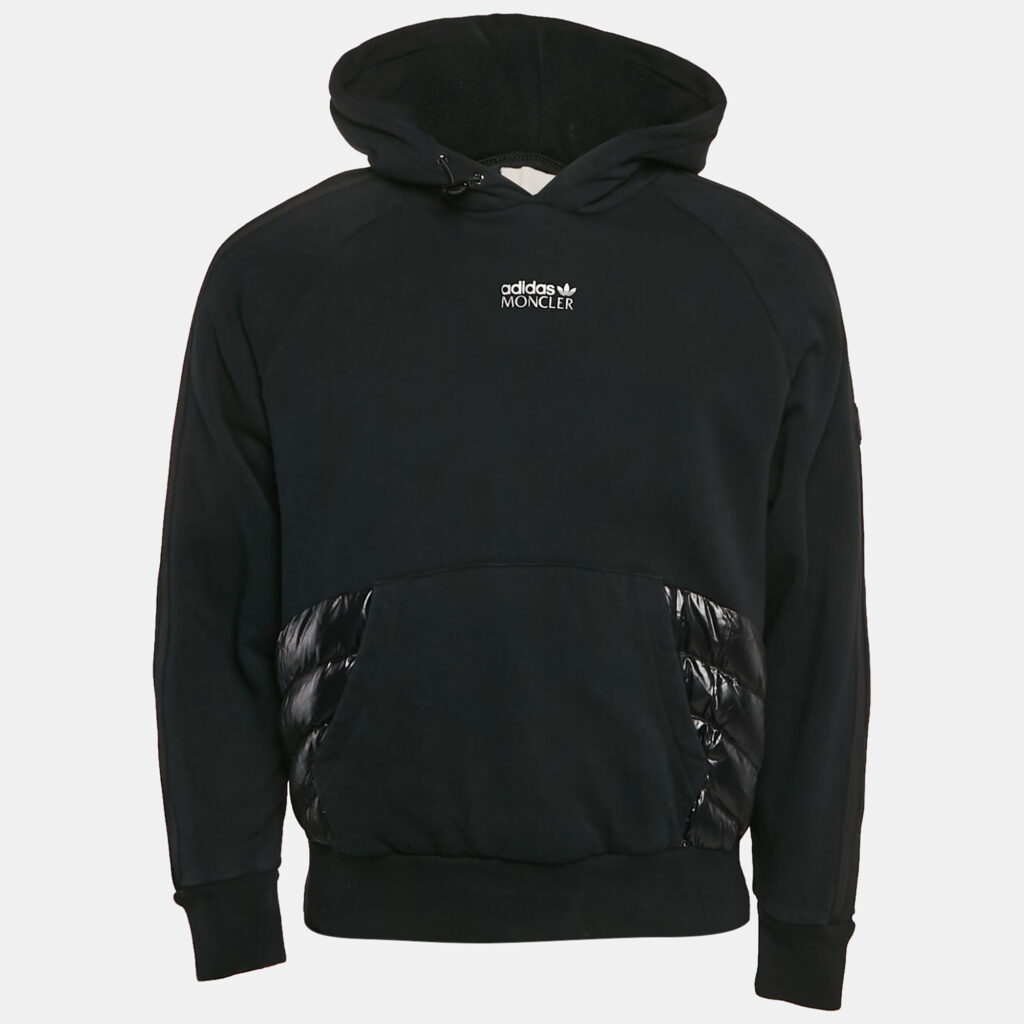 Moncler x Adidas Black Cotton Knit Puffer Trim Hoodie XS Moncler x Adidas Black Cotton Knit Puffer Trim Hoodie XS