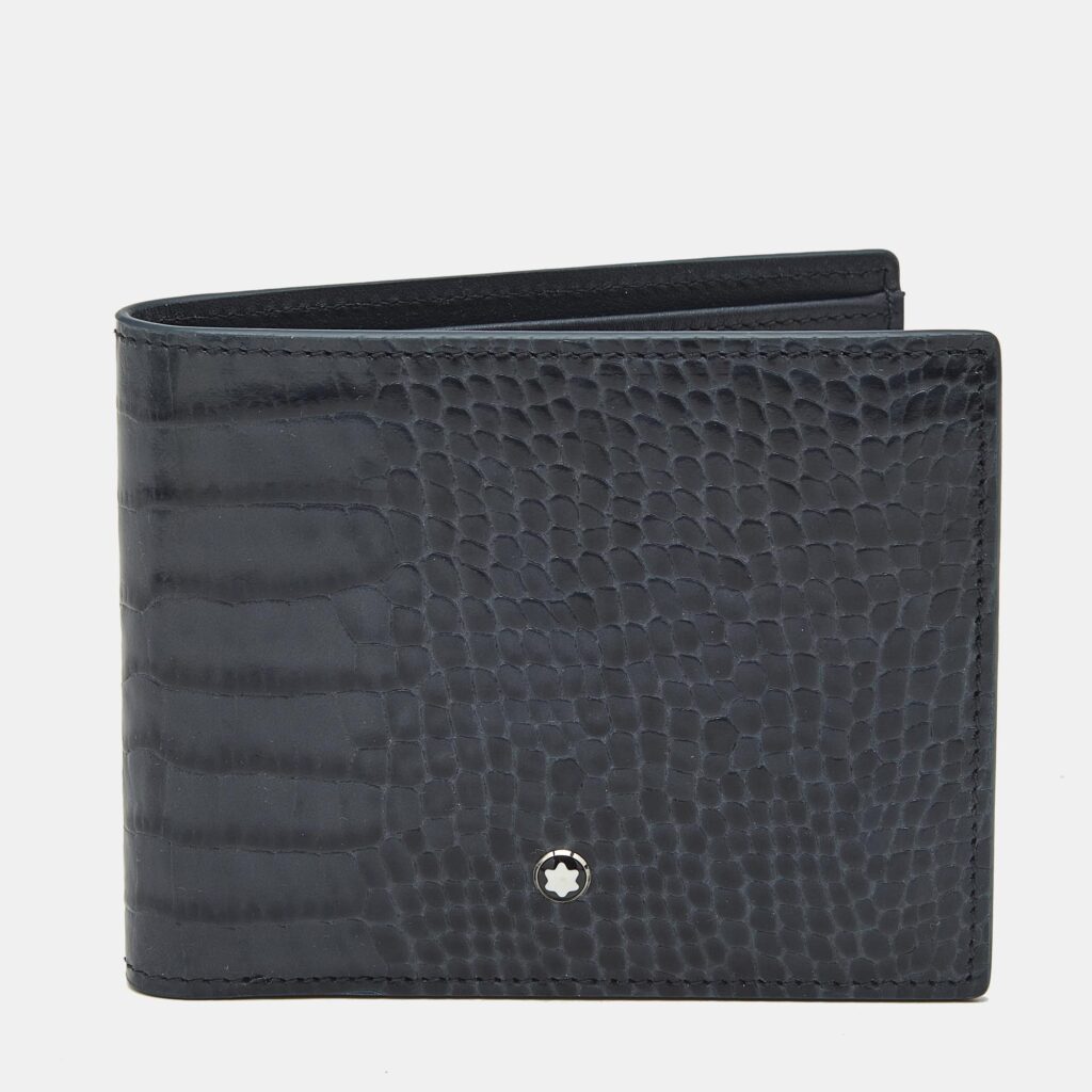 Montblanc Blue Croc Embossed Leather Meisterstuck Bifold Wallet Montblanc Blue Croc Embossed Leather Meisterstuck Bifold Wallet