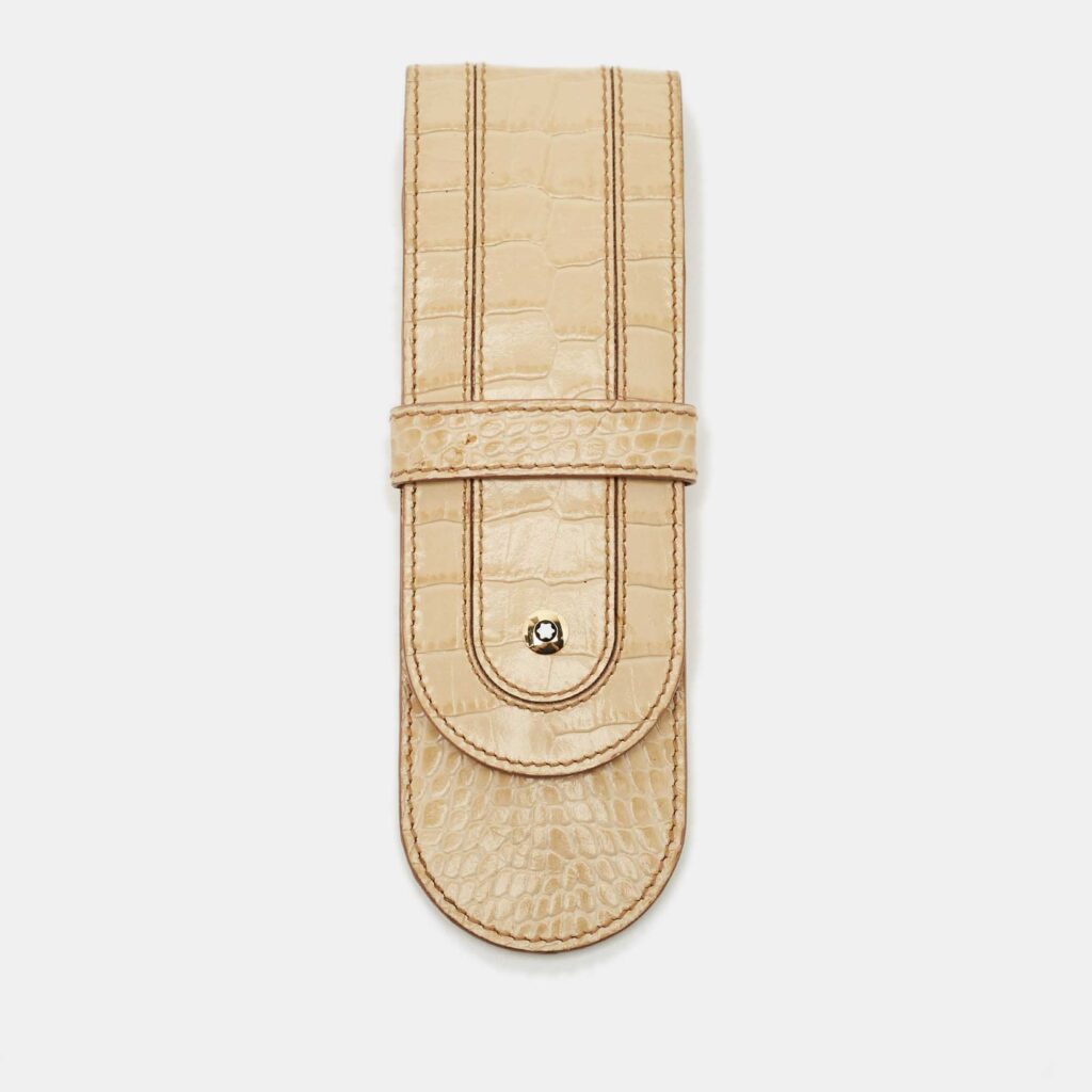 Montblanc Beige Croc Embossed Leather Boheme Pen Pouch Montblanc Beige Croc Embossed Leather Boheme Pen Pouch