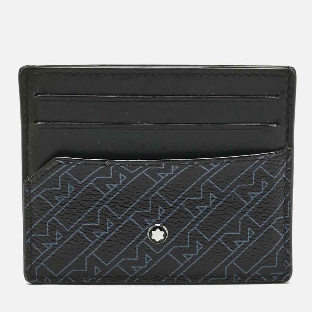Montblanc Black/Blue Coated Canvas and Leather M Gram Card Holder Montblanc Black/Blue Coated Canvas and Leather M Gram Card Holder