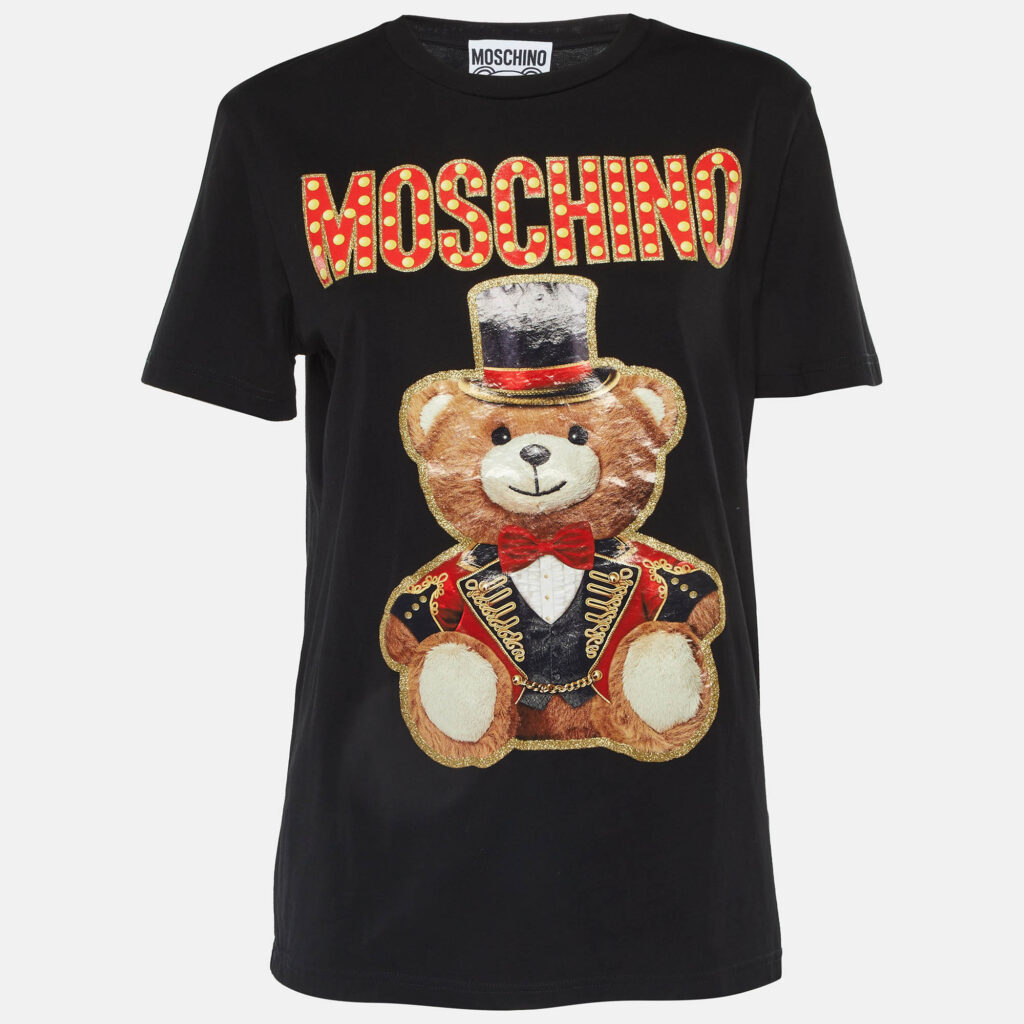 Moschino Couture Black Glitter Bear Print Cotton Crew Neck T-Shirt S Moschino Couture Black Glitter Bear Print Cotton Crew Neck T-Shirt S