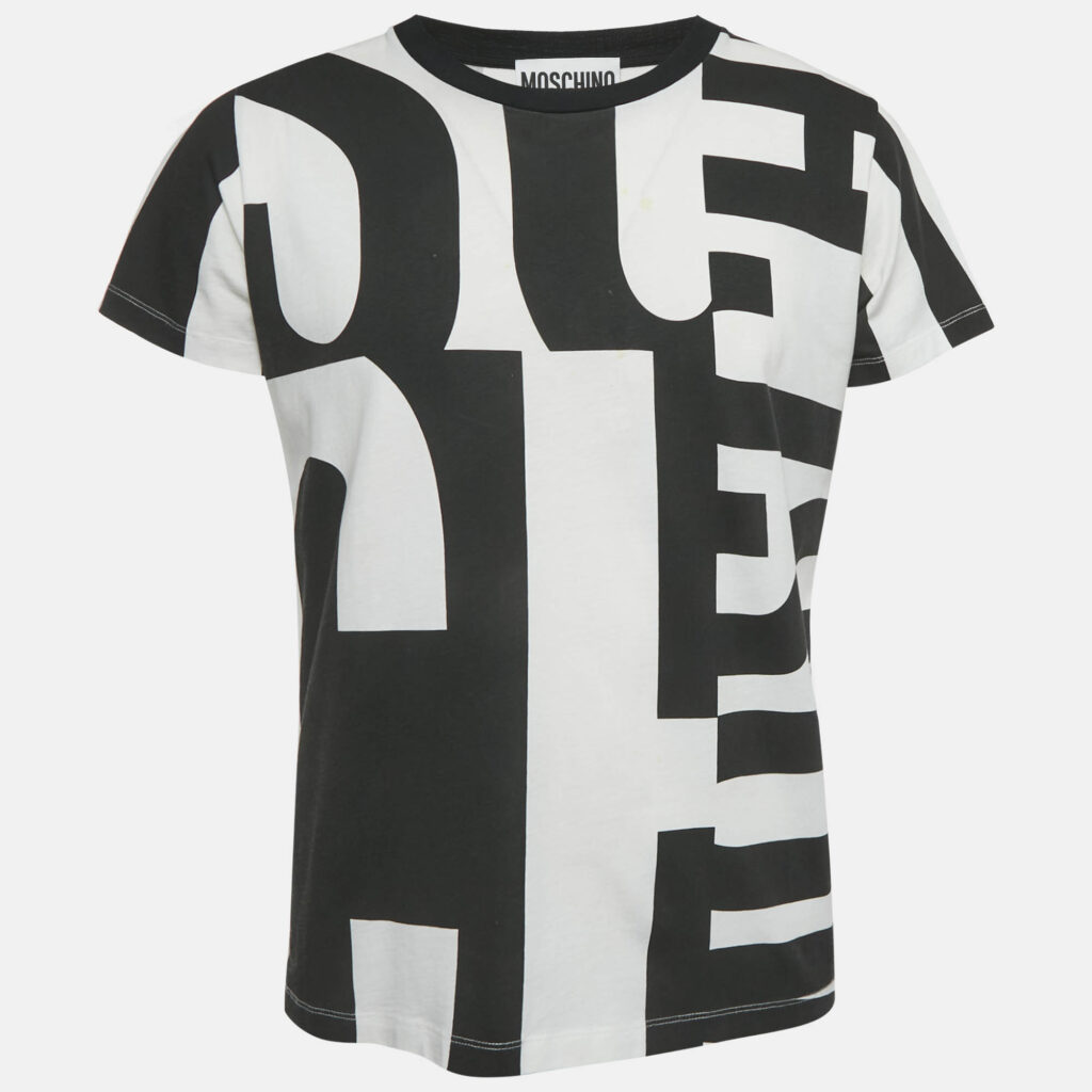 Moschino Couture Black / White All Over Logo Print Cotton T-Shirt M Moschino Couture Black / White All Over Logo Print Cotton T-Shirt M