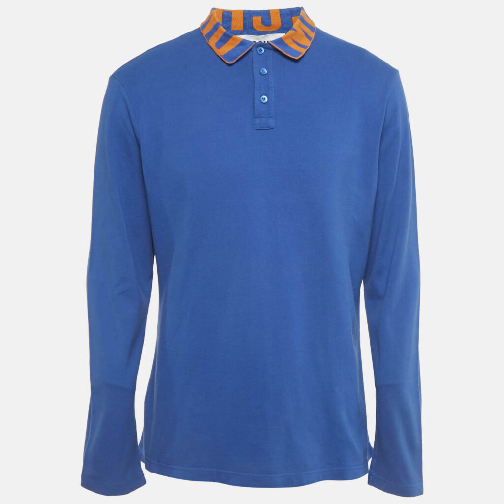 Moschino Couture Blue Cotton Pique Long Sleeve Polo T-Shirt XL Moschino Couture Blue Cotton Pique Long Sleeve Polo T-Shirt XL