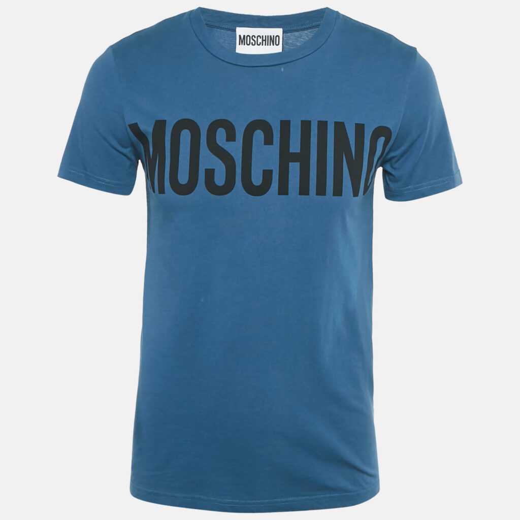 Moschino Couture Blue Logo Print Cotton Crew Neck T-Shirt XS