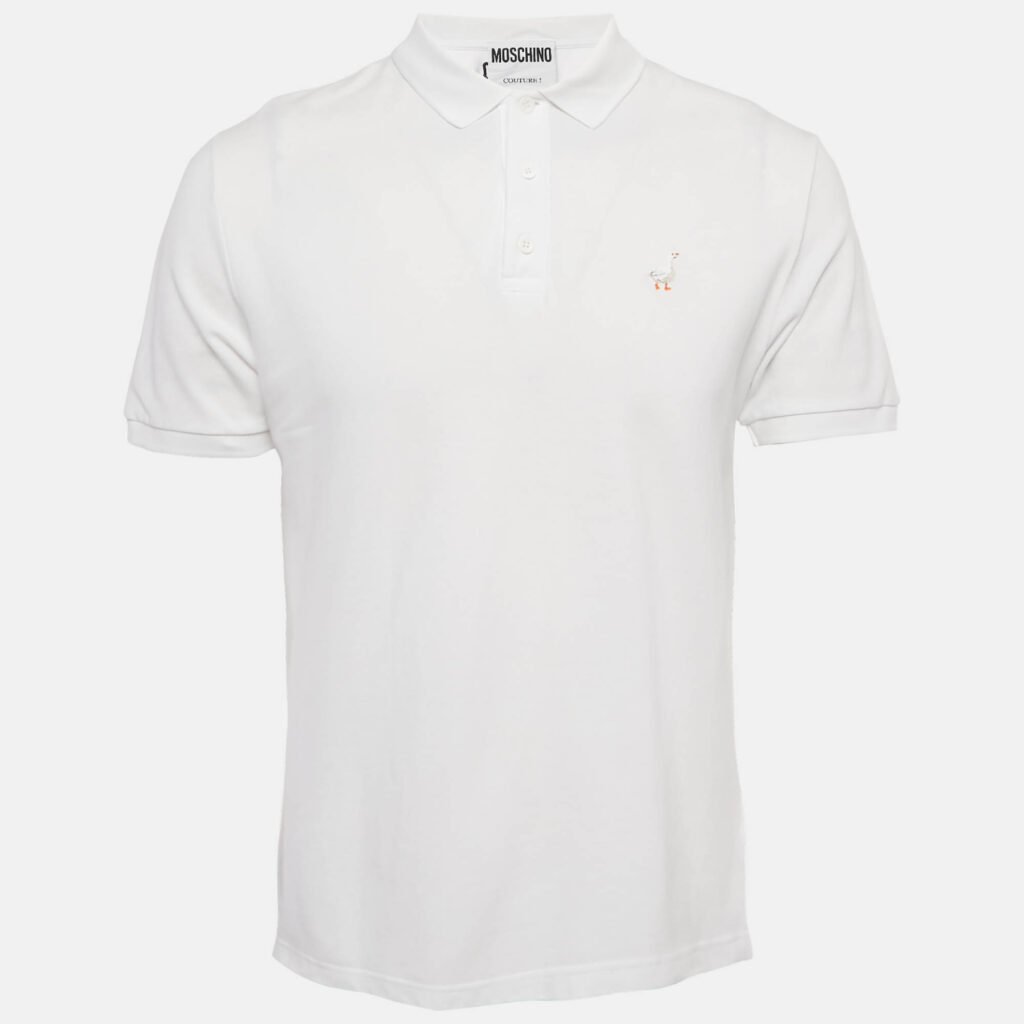 Moschino Couture White Embroidered Cotton Polo T-Shirt S Moschino Couture White Embroidered Cotton Polo T-Shirt S