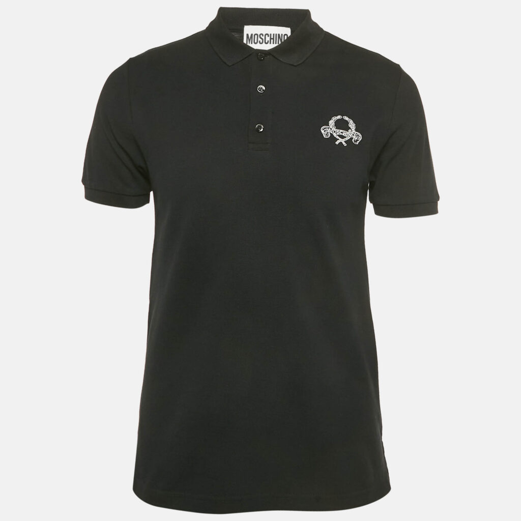 Moschino Couture Black Embroidered Cotton Polo T-Shirt S