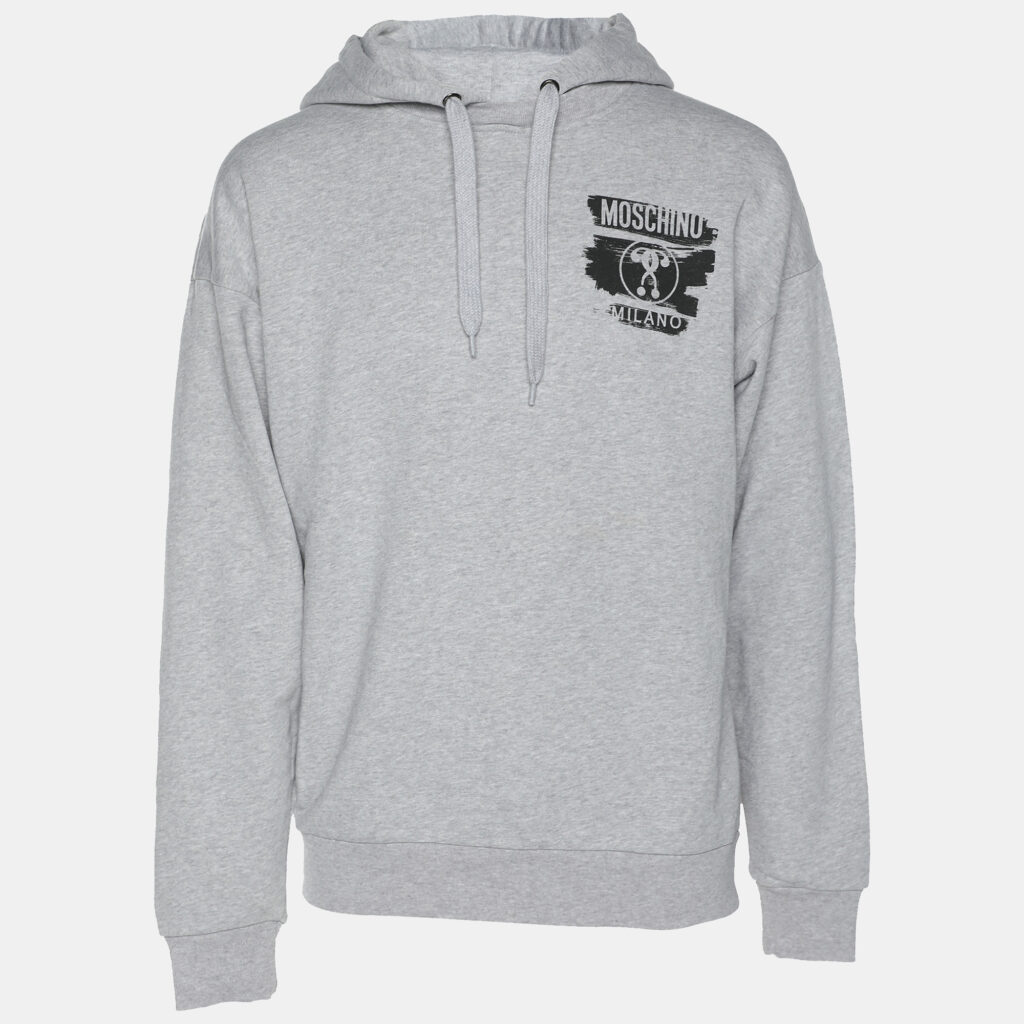 Moschino Grey Cotton Logo Print Hoodie M Moschino Grey Cotton Logo Print Hoodie M