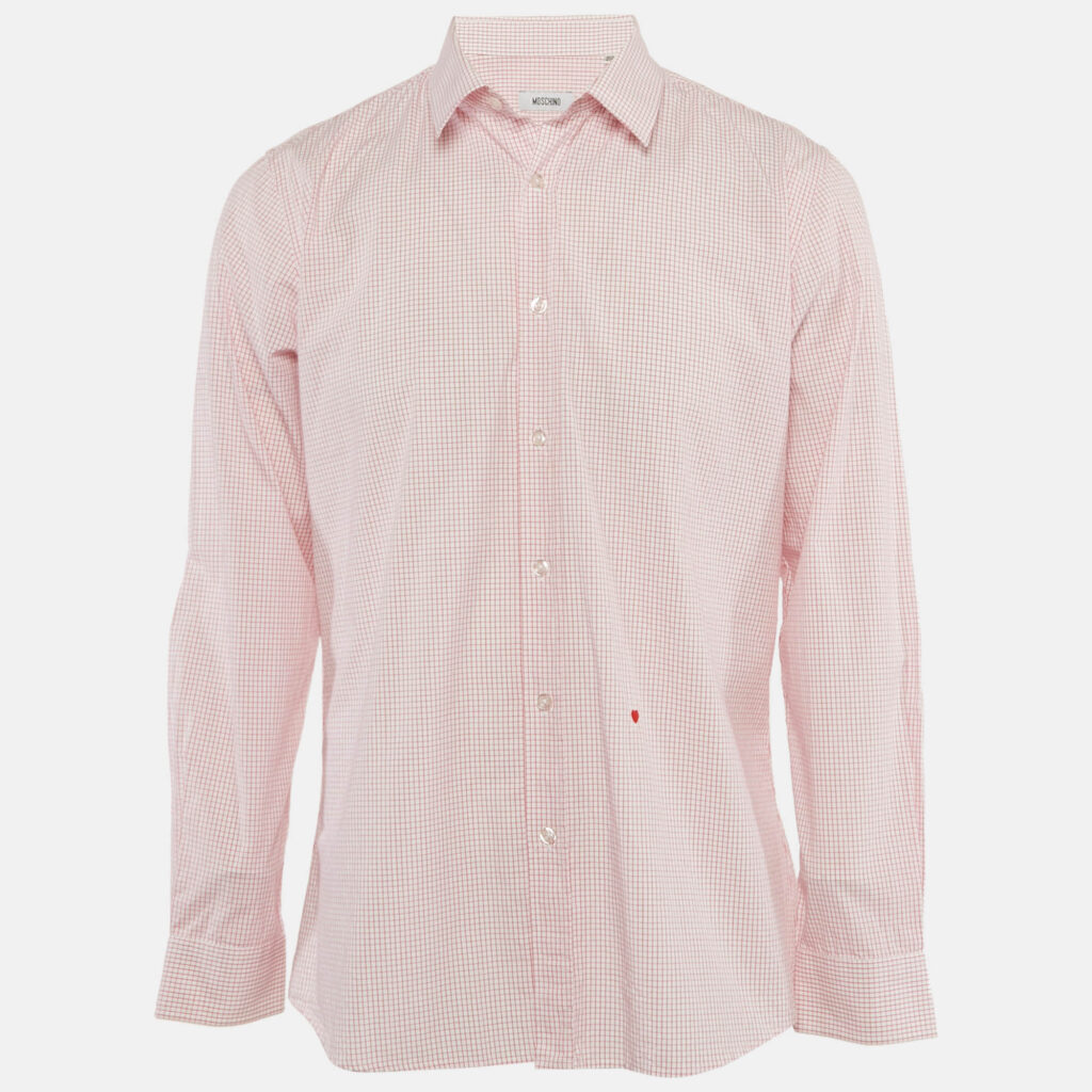 Moschino Pink Check Print Cotton Full Sleeve Shirt XL