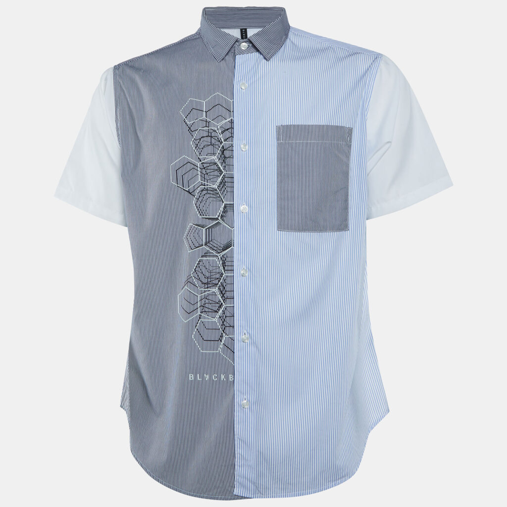 Black Barett by Neil Barrett White Striped Cotton Paneled Short Sleeve Shirt S Black Barett by Neil Barrett White Striped Cotton Paneled Short Sleeve Shirt S
