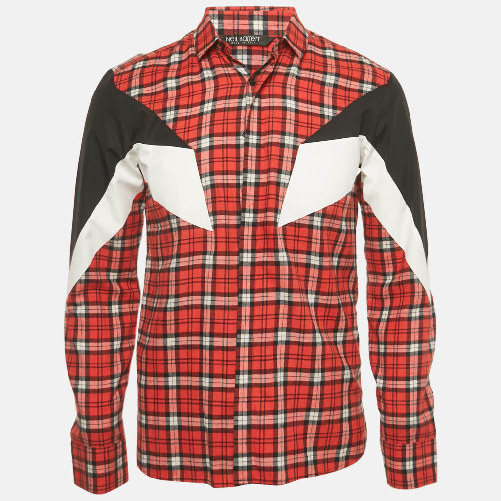 Neil Barrett Red Checks Cotton Slim Shirt S Neil Barrett Red Checks Cotton Slim Shirt S