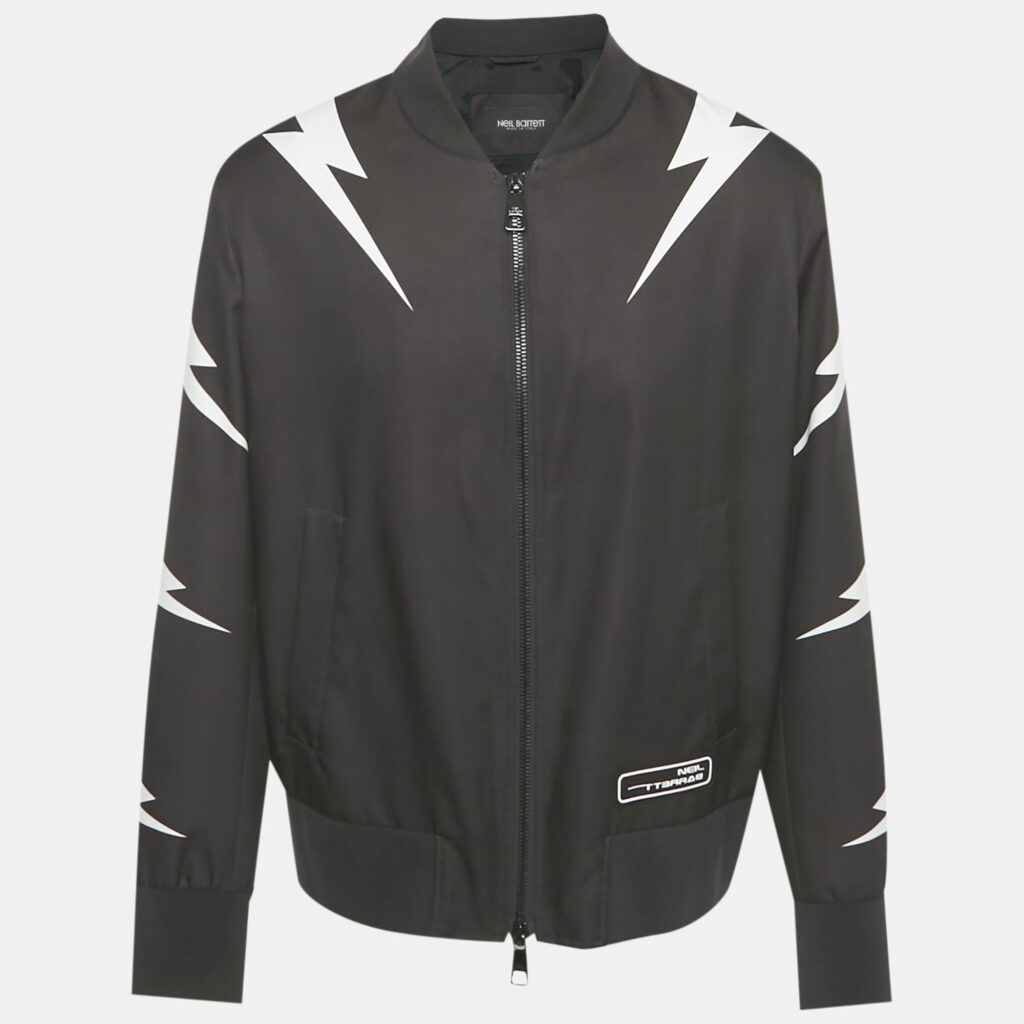 Neil Barrett Black Tiger Bolt Print Synthetic Bomber Jacket XL Neil Barrett Black Tiger Bolt Print Synthetic Bomber Jacket XL