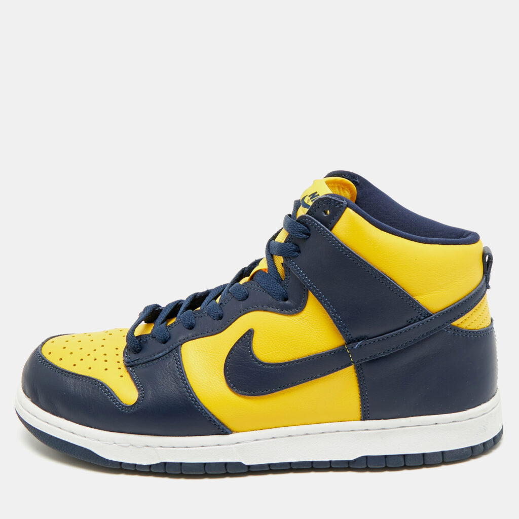 Nike Navy Blue/Yellow Leather Dunk High Michigan Sneakers Size 46 Nike Navy Blue/Yellow Leather Dunk High Michigan Sneakers Size 46