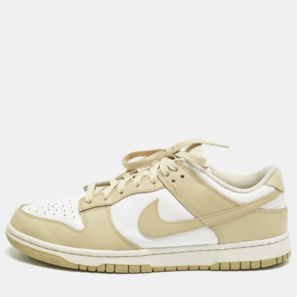 Nike Beige/White Leather Dunk Low Team Gold Sneakers Size 45 Nike Beige/White Leather Dunk Low Team Gold Sneakers Size 45