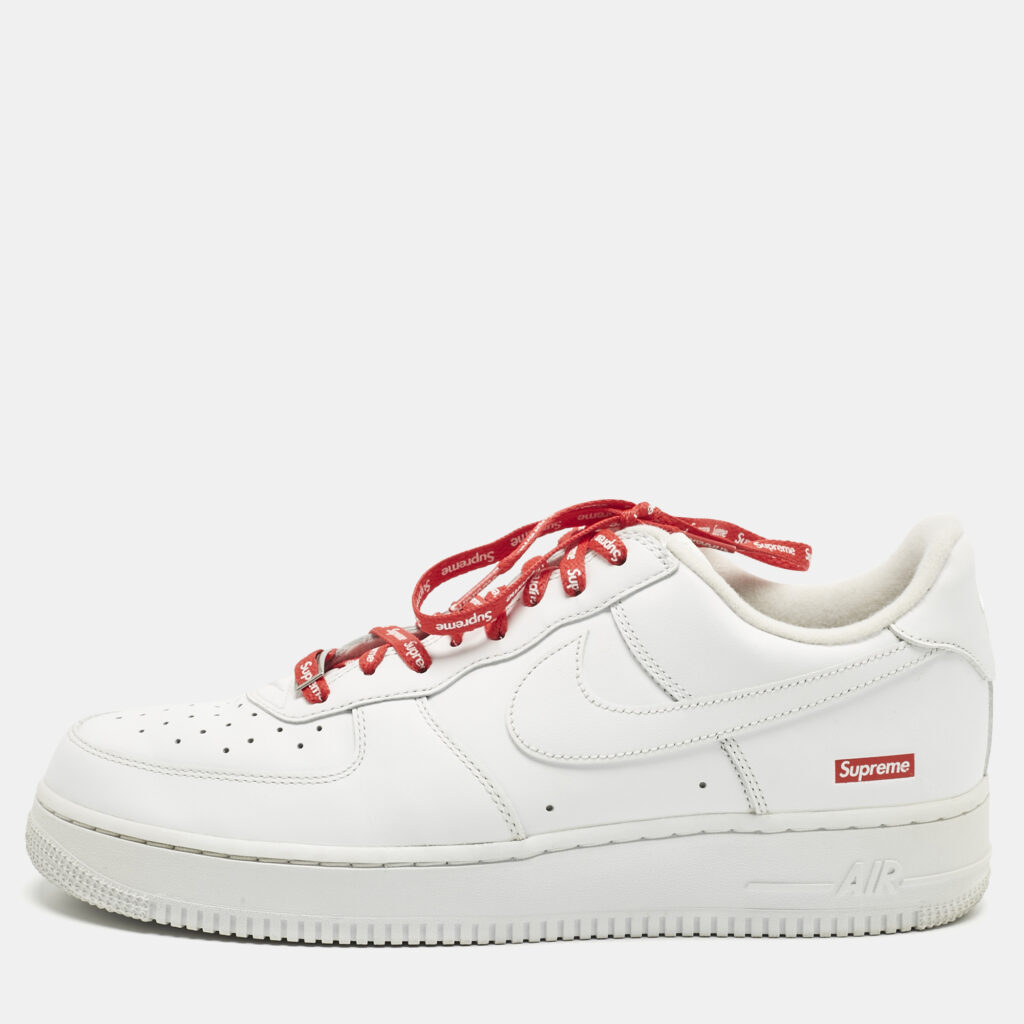 Nike x Supreme White Leather Air Force 1 Low Sneakers Size 45 Nike x Supreme White Leather Air Force 1 Low Sneakers Size 45