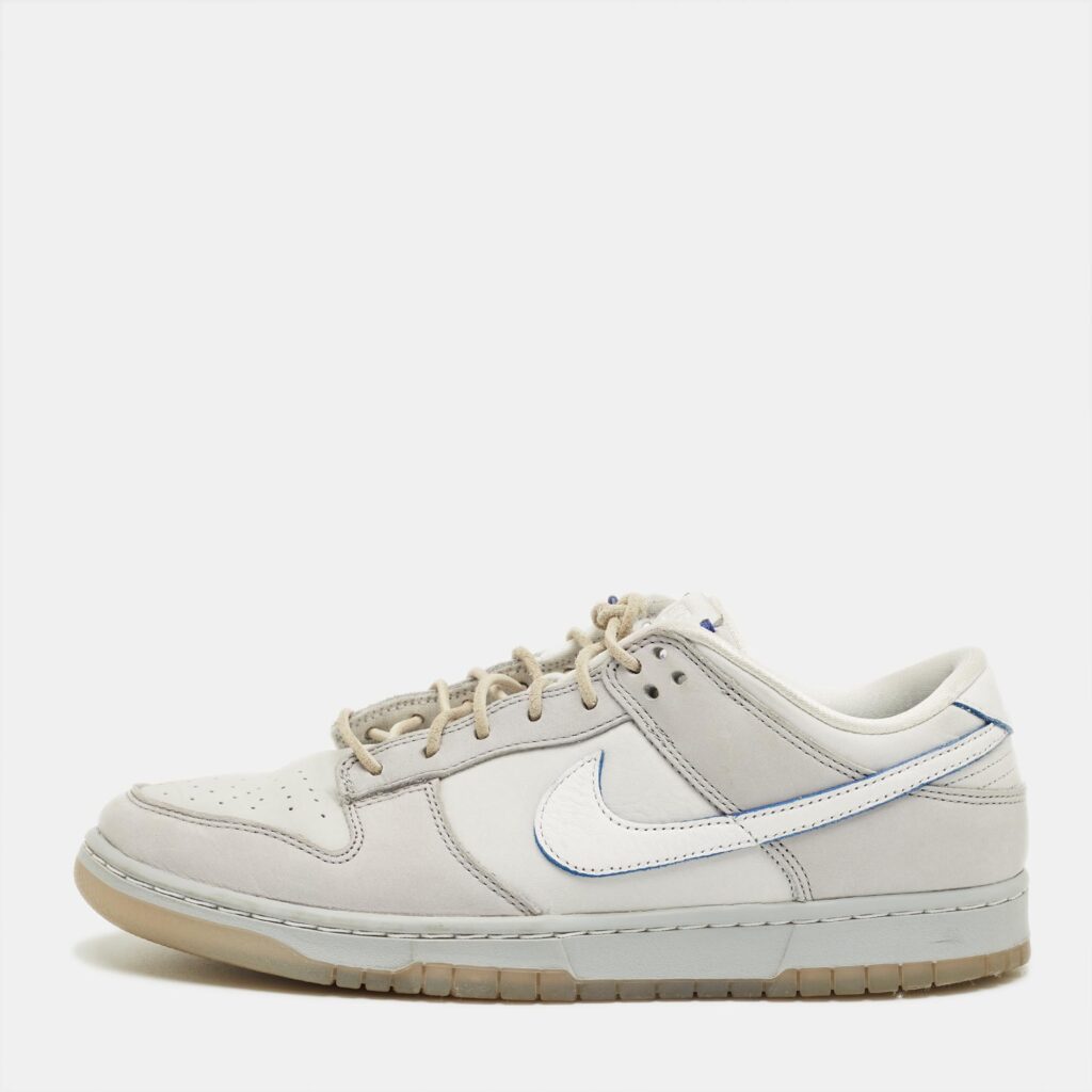 luxury-men-nike-used-shoes-p1237322-001-1.jpg Nike Grey Nubuck Leather Dunk Low Wolf Grey Pure Platinum Sneakers Size 44.5