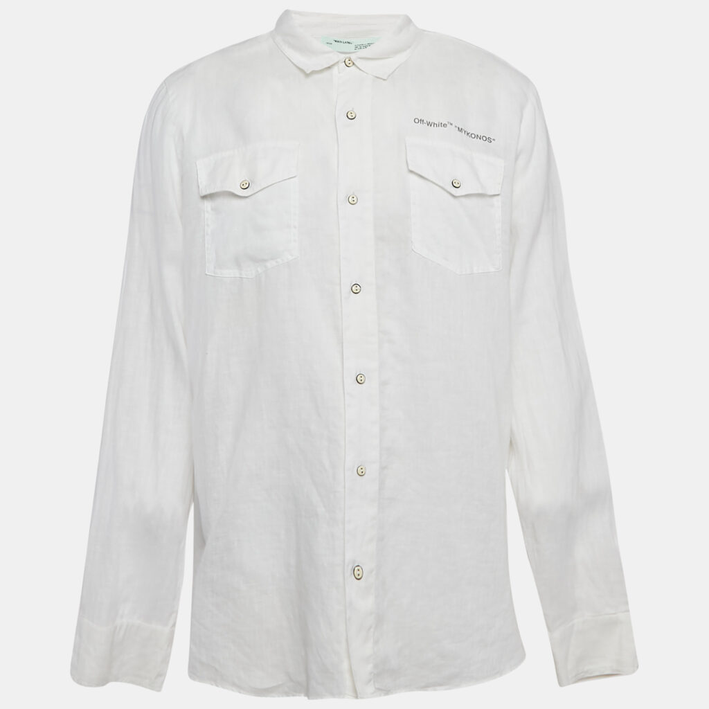 Off-White White Arrow Extension Print Hemp Long Sleeve Shirt M