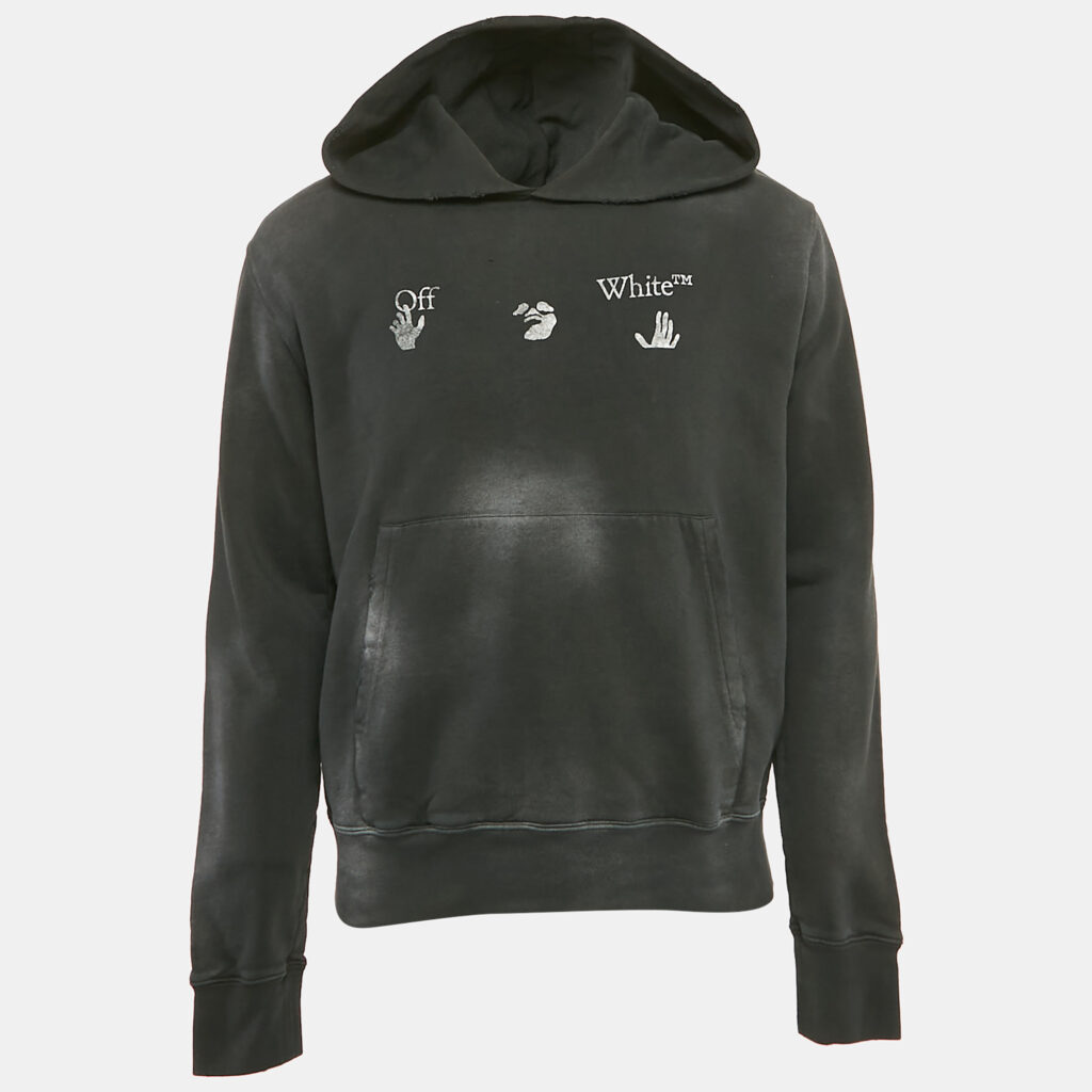 Off-White Black Faded Vintage Print Cotton Print Hoodie L