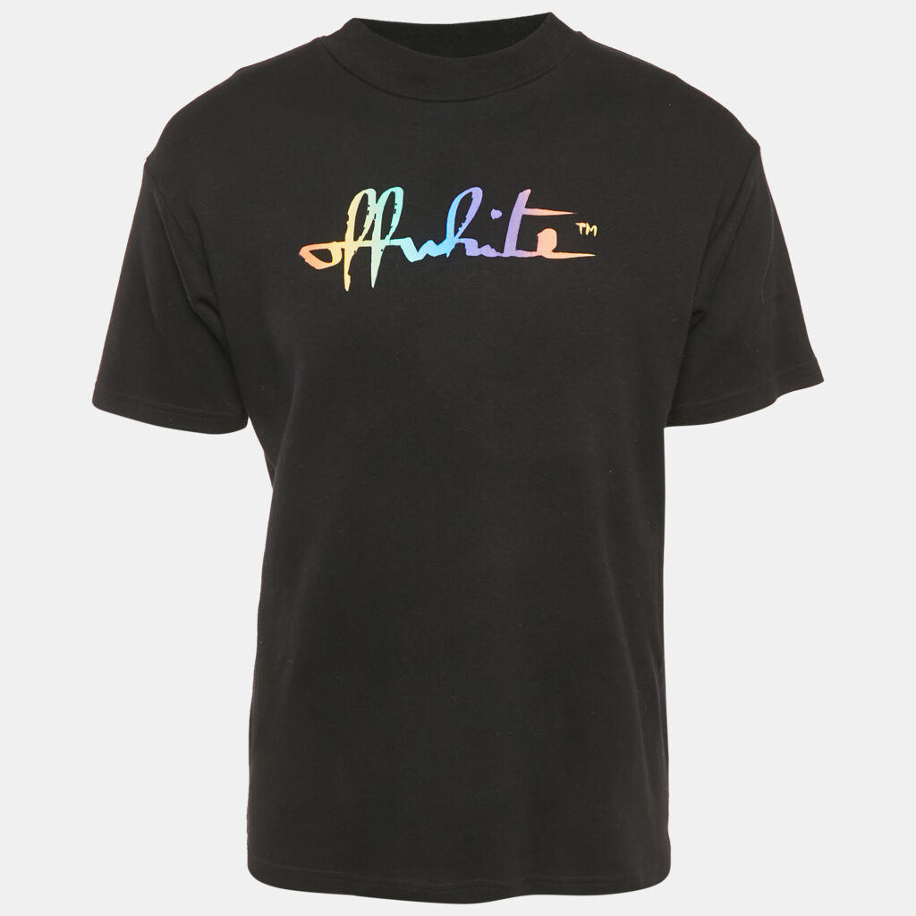 Off-White Black Painted Logo Cotton Crew Neck T-Shirt XS