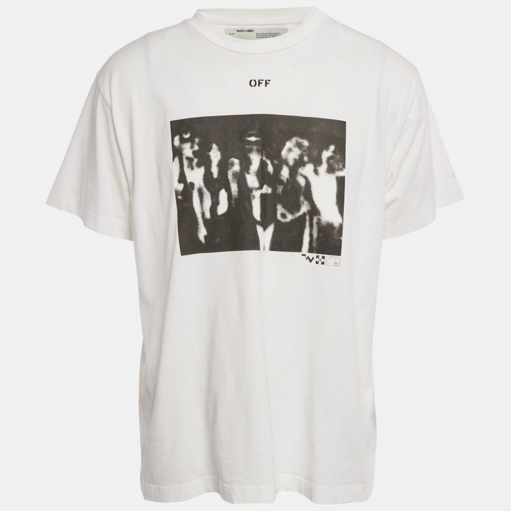 Off-White White Printed Cotton Knit Oversized T-Shirt XS