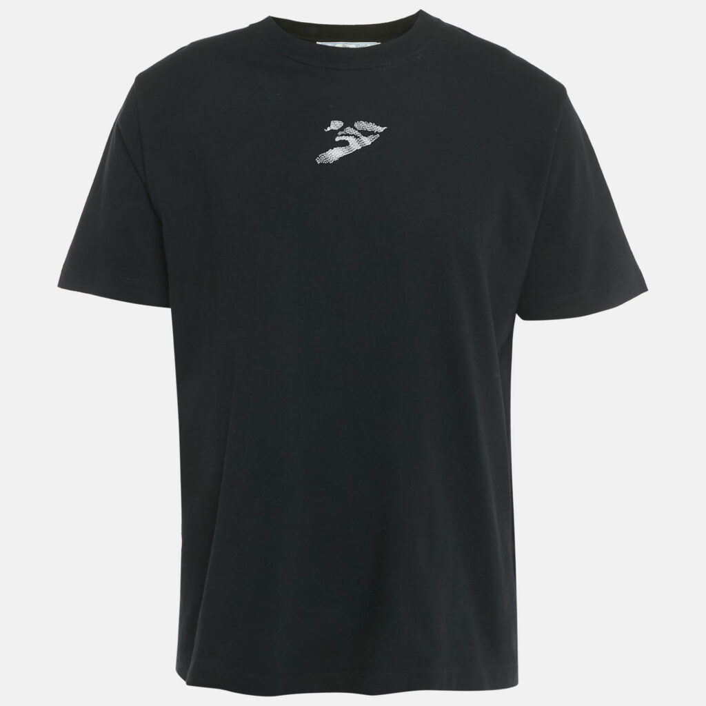 Off-White Black Logo Embroidered Cotton Crewneck T-Shirt L