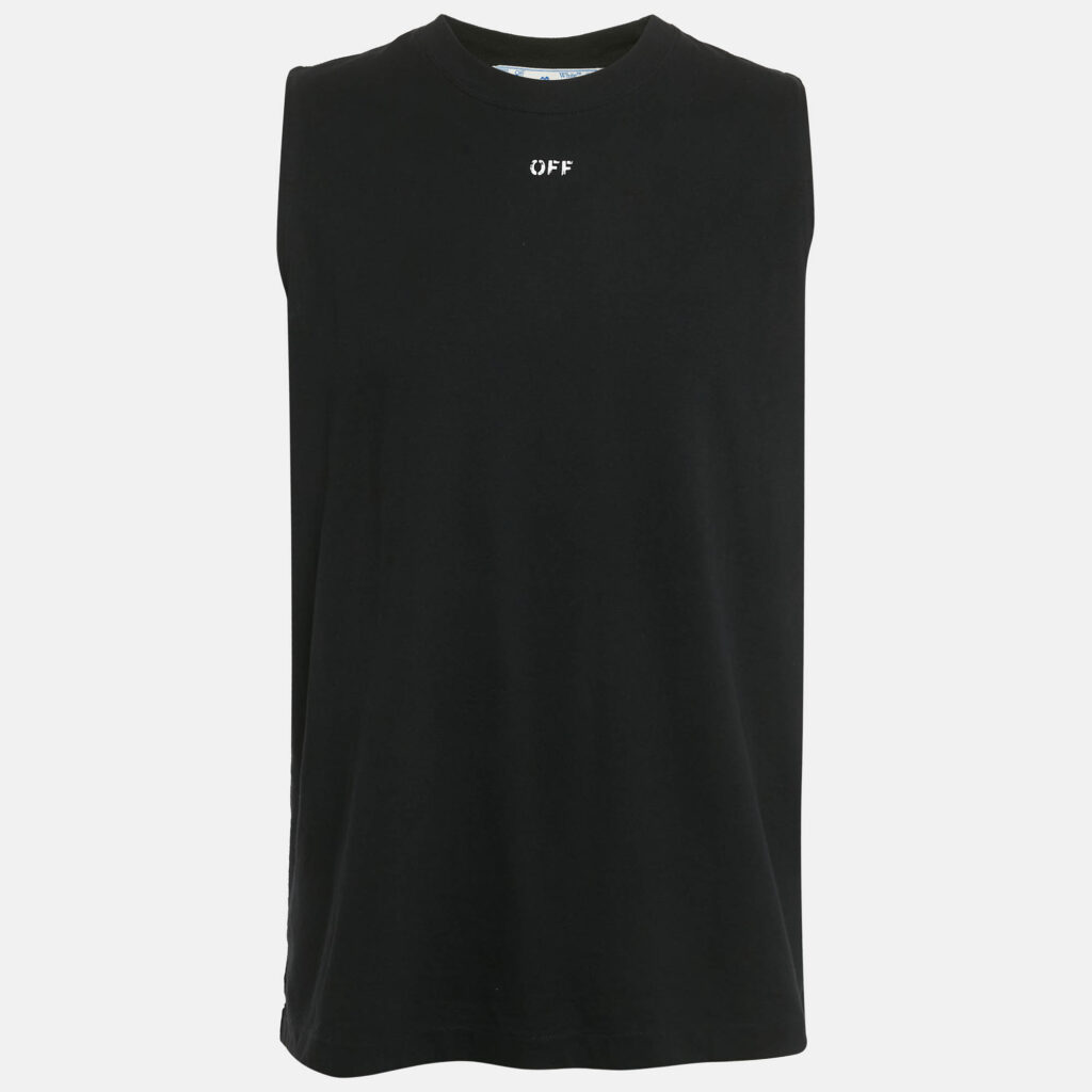 Off-White Black Logo Print Jersey Sleeveless T-Shirt L