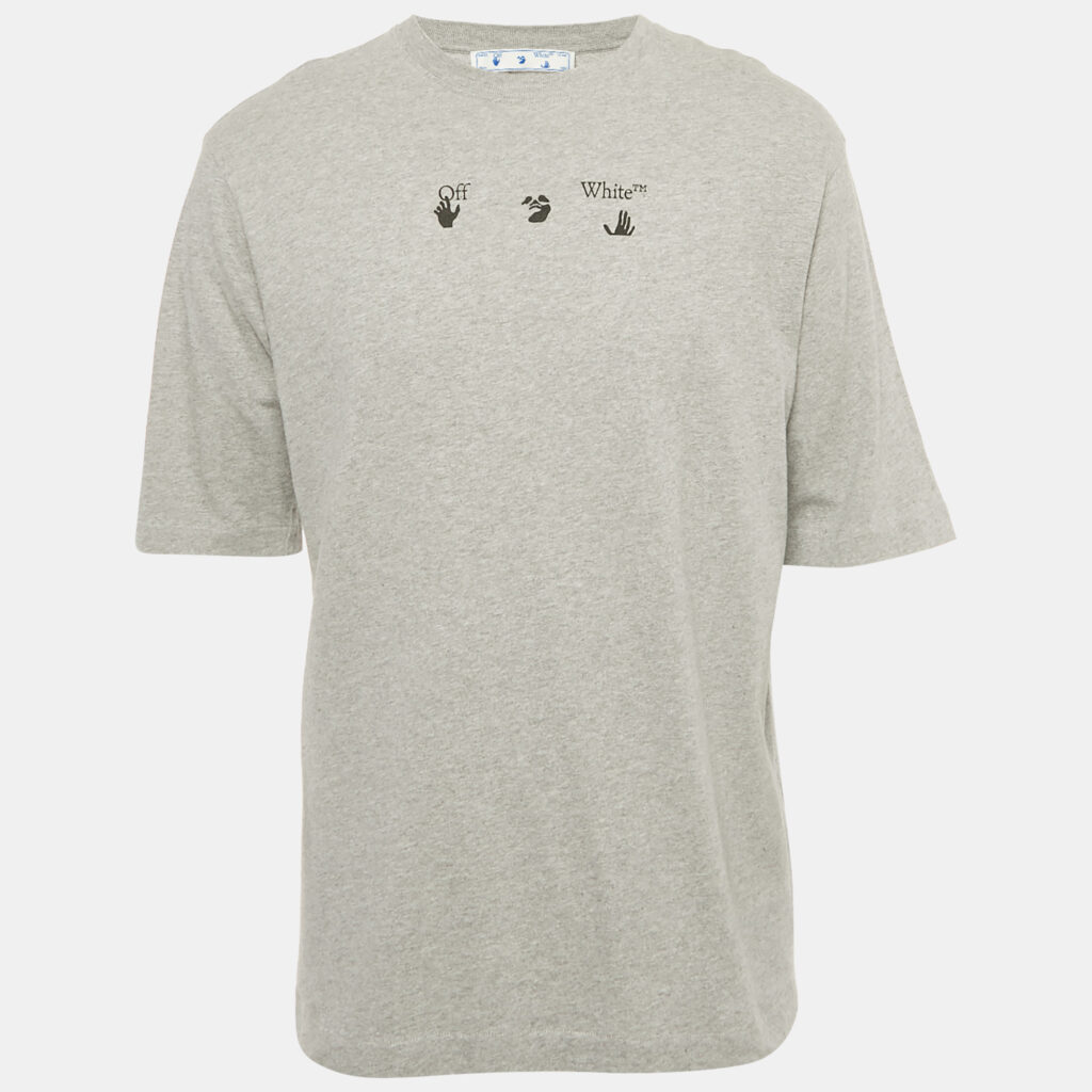 Off-White Grey Printed Cotton T-Shirt M