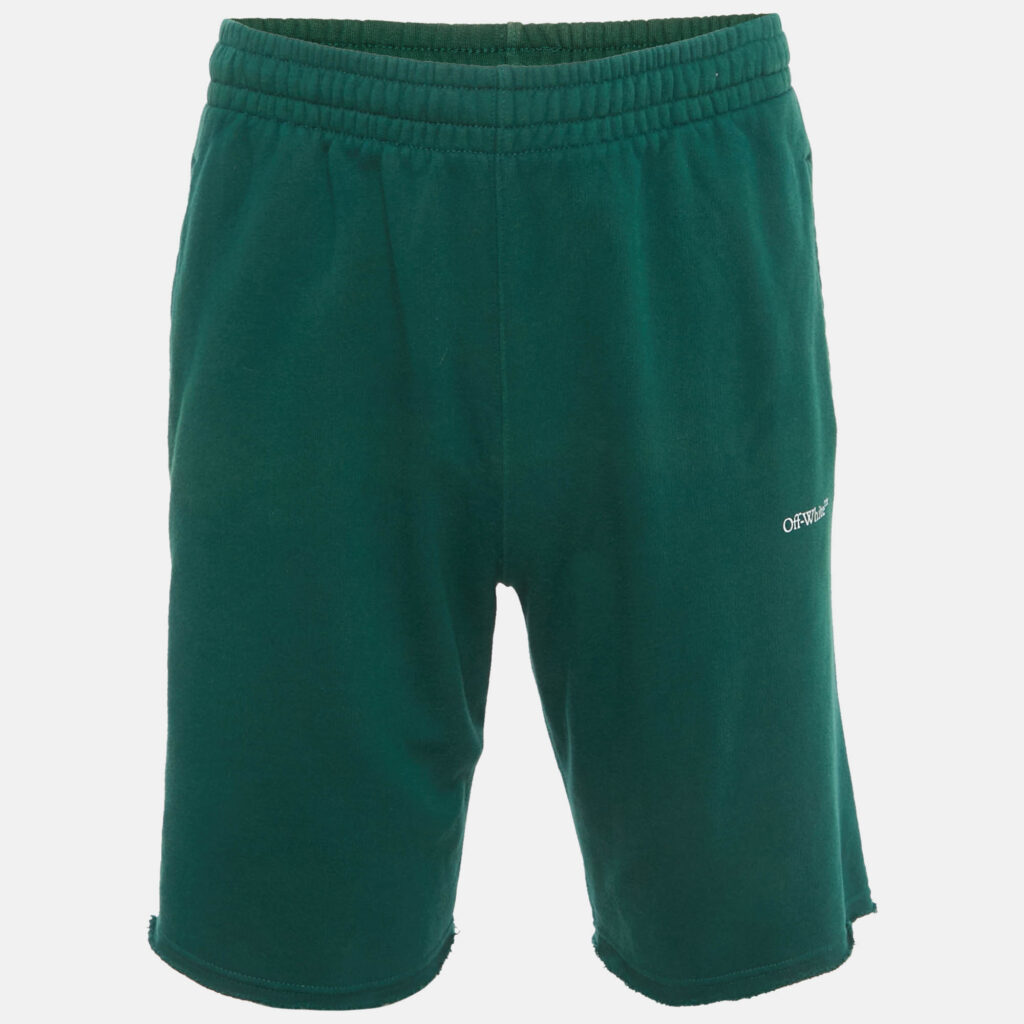 Off-White Green Caravaggio Logo Print Cotton Knit Shorts XS Off-White Green Caravaggio Logo Print Cotton Knit Shorts XS