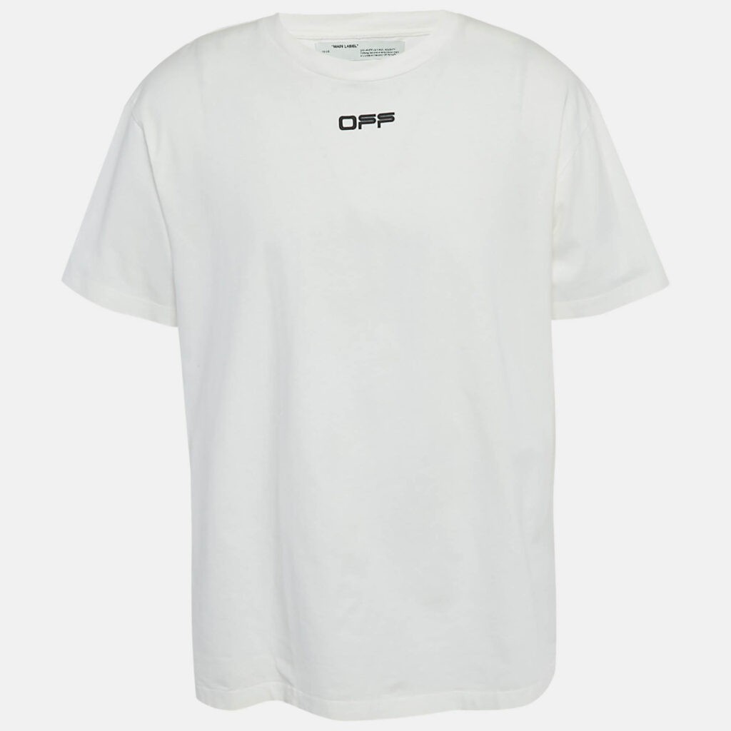 Off-White White Printed Cotton Crew Neck Oversized T-Shirt S