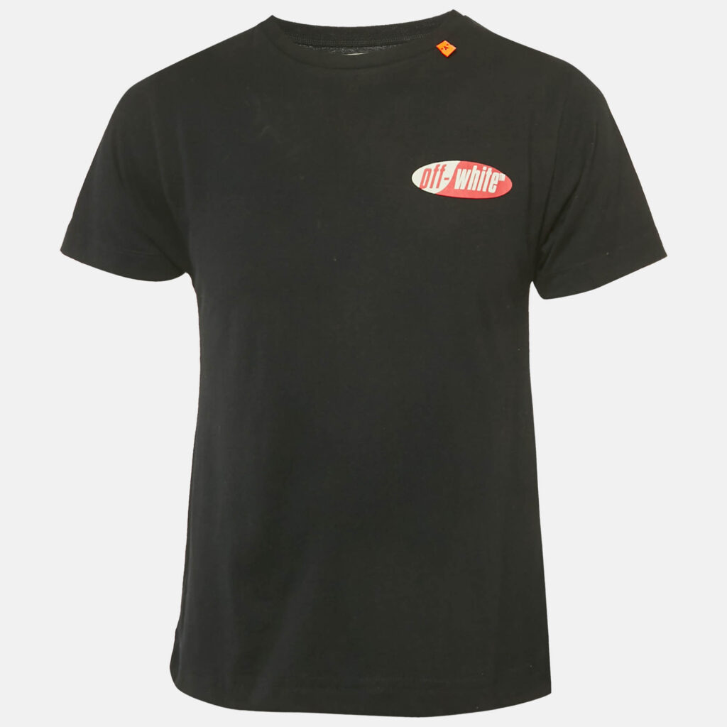Off-White Black Logo Print Cotton Crew Neck T-Shirt S