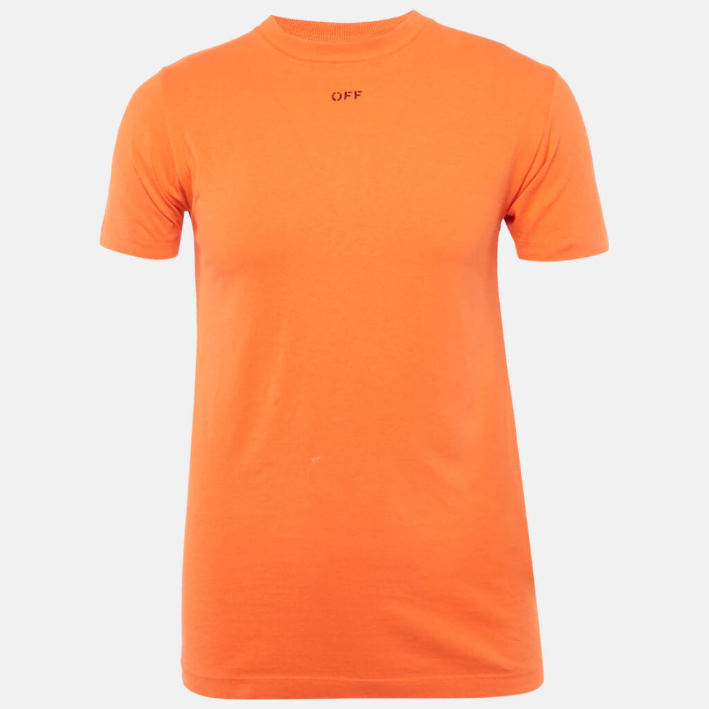 Off-White Orange Logo Print Cotton Crew Neck T-Shirt XXS