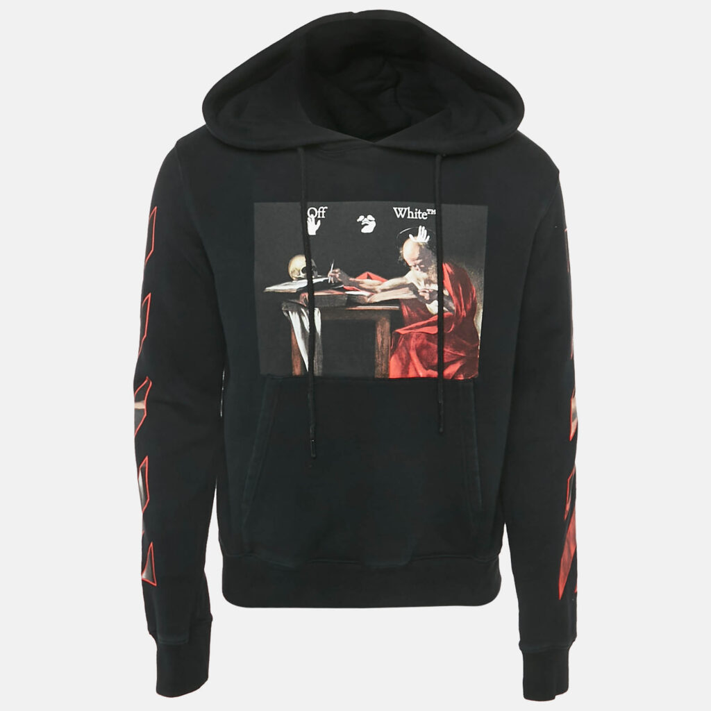 Off-White Black Caravaggio Print Cotton Hooded Sweatshirt S Off-White Black Caravaggio Print Cotton Hooded Sweatshirt S