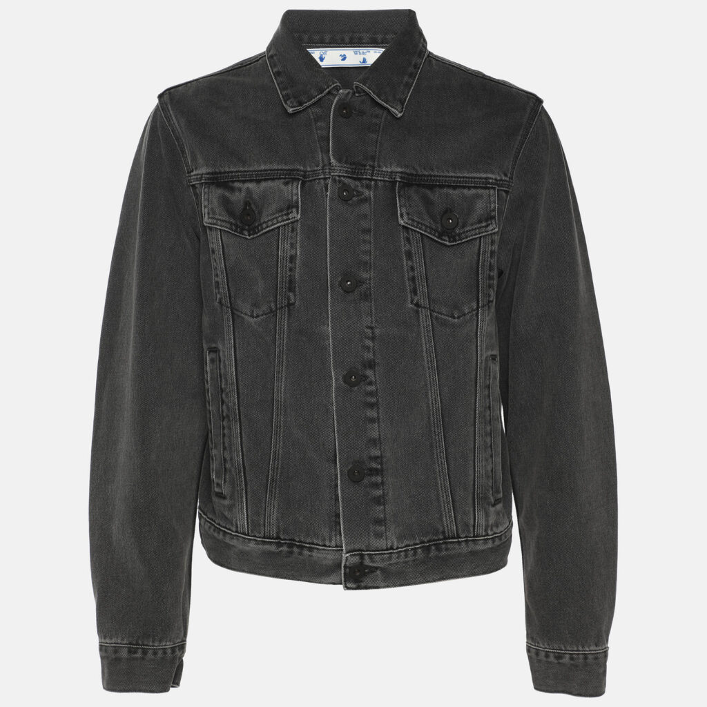Off-White Grey Faded Denim Arrow Print Jacket S Off-White Grey Faded Denim Arrow Print Jacket S