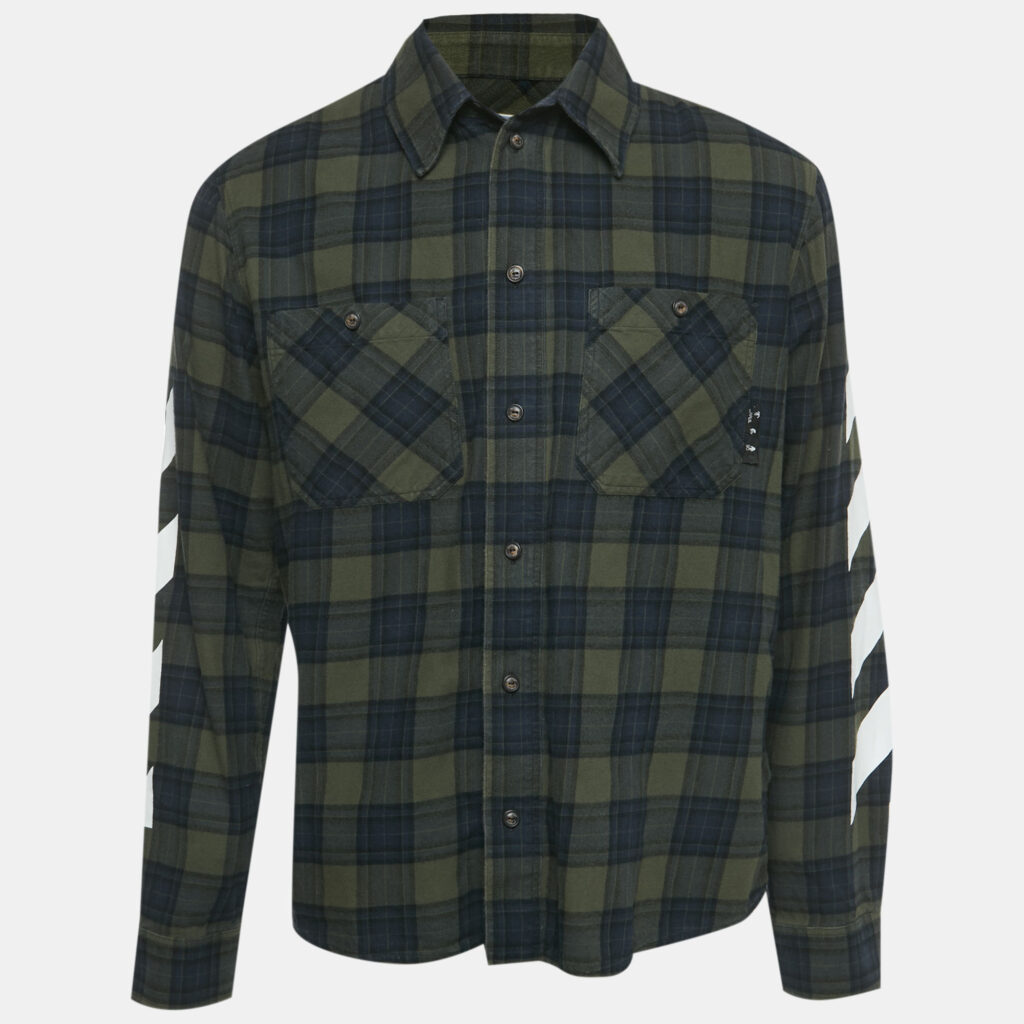 Off-White Green/Blue Tartan Print Cotton Diagonal Shirt M Off-White Green/Blue Tartan Print Cotton Diagonal Shirt M