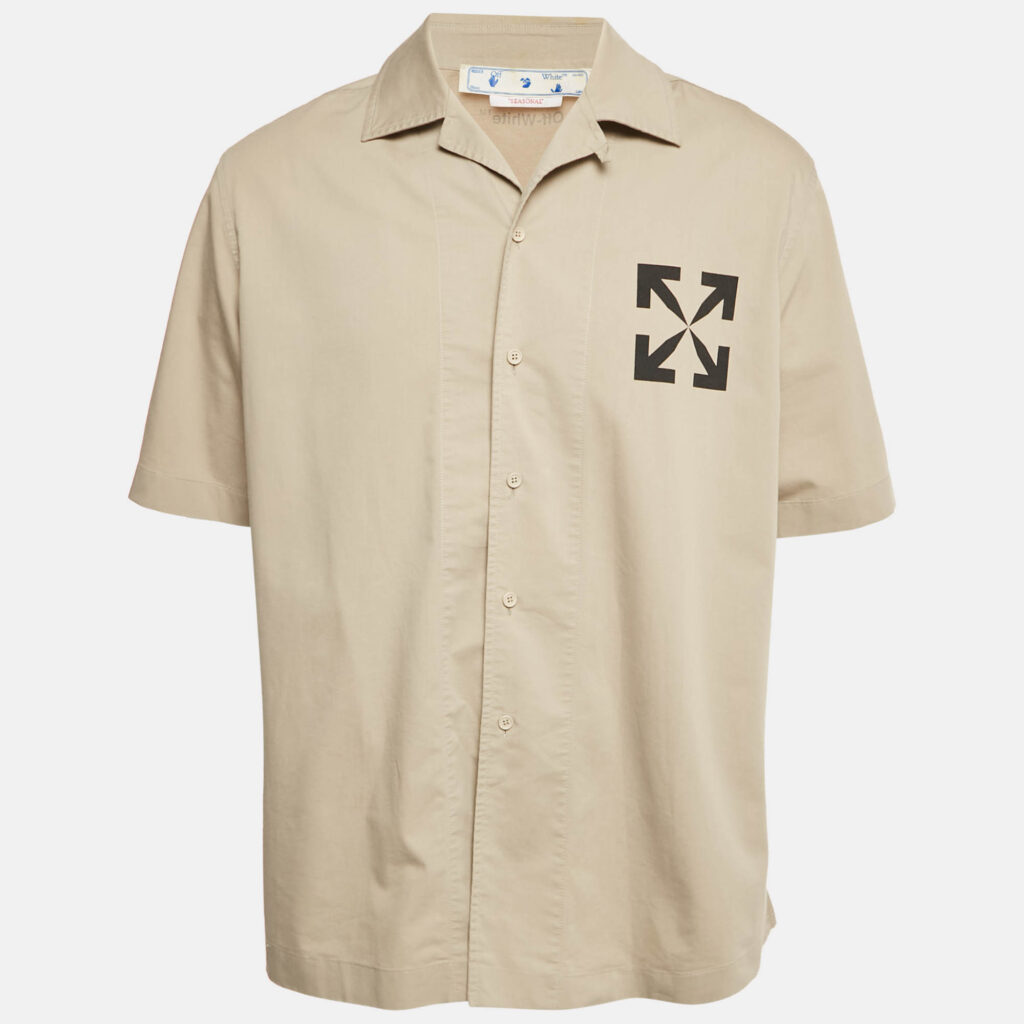 Off-White Beige Arrow Print Cotton Blend Shirt M
