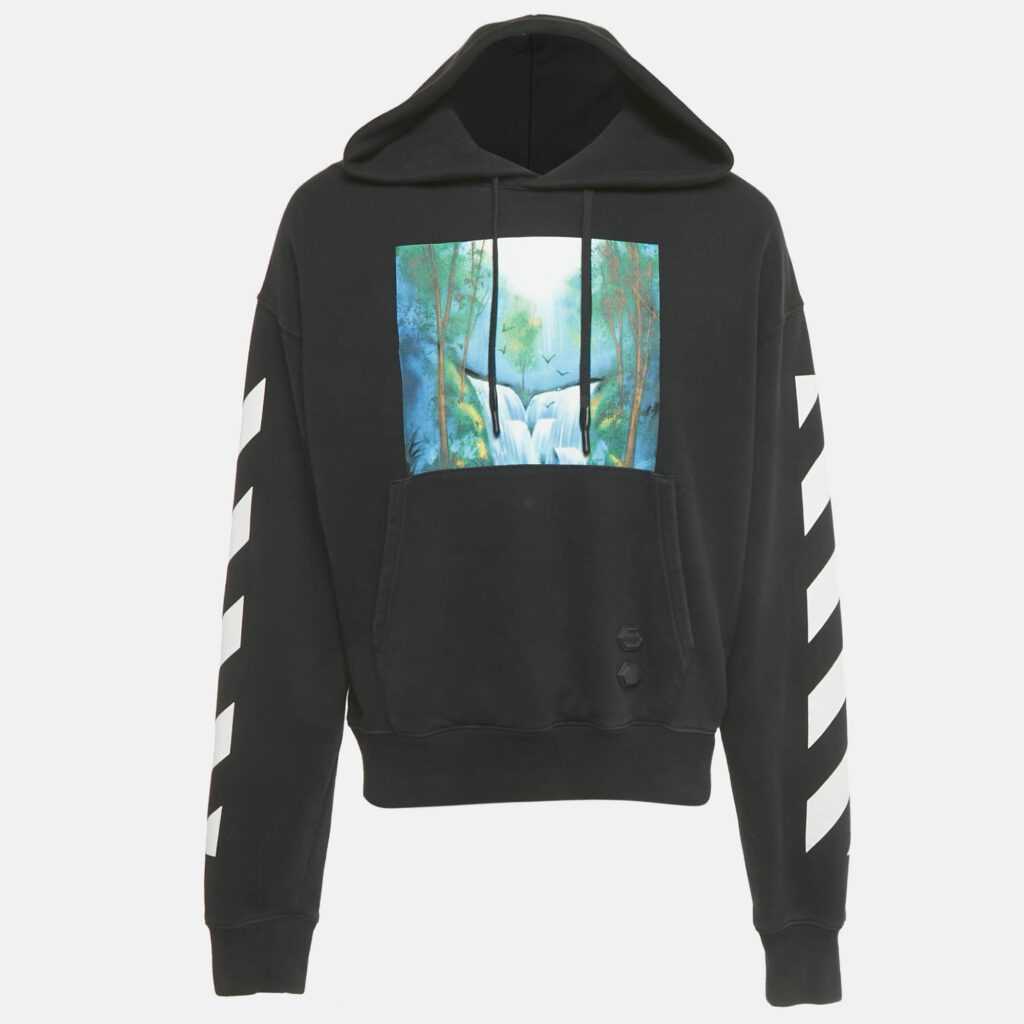 Off-White Black Waterfall Print Cotton Hoodie M Off-White Black Waterfall Print Cotton Hoodie M