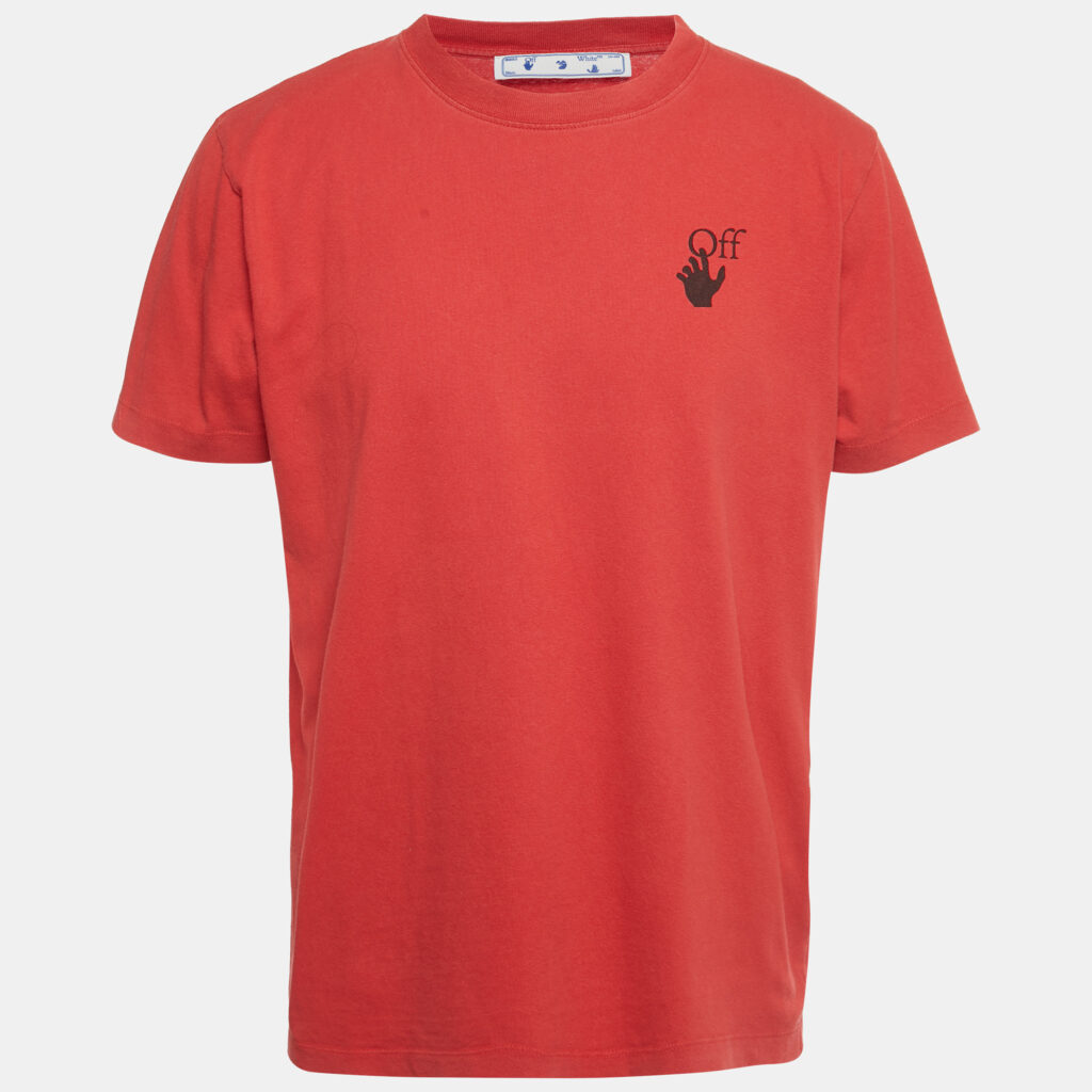 Off-White Red Spray Mark Arrow Print Cotton Slim T-Shirt L