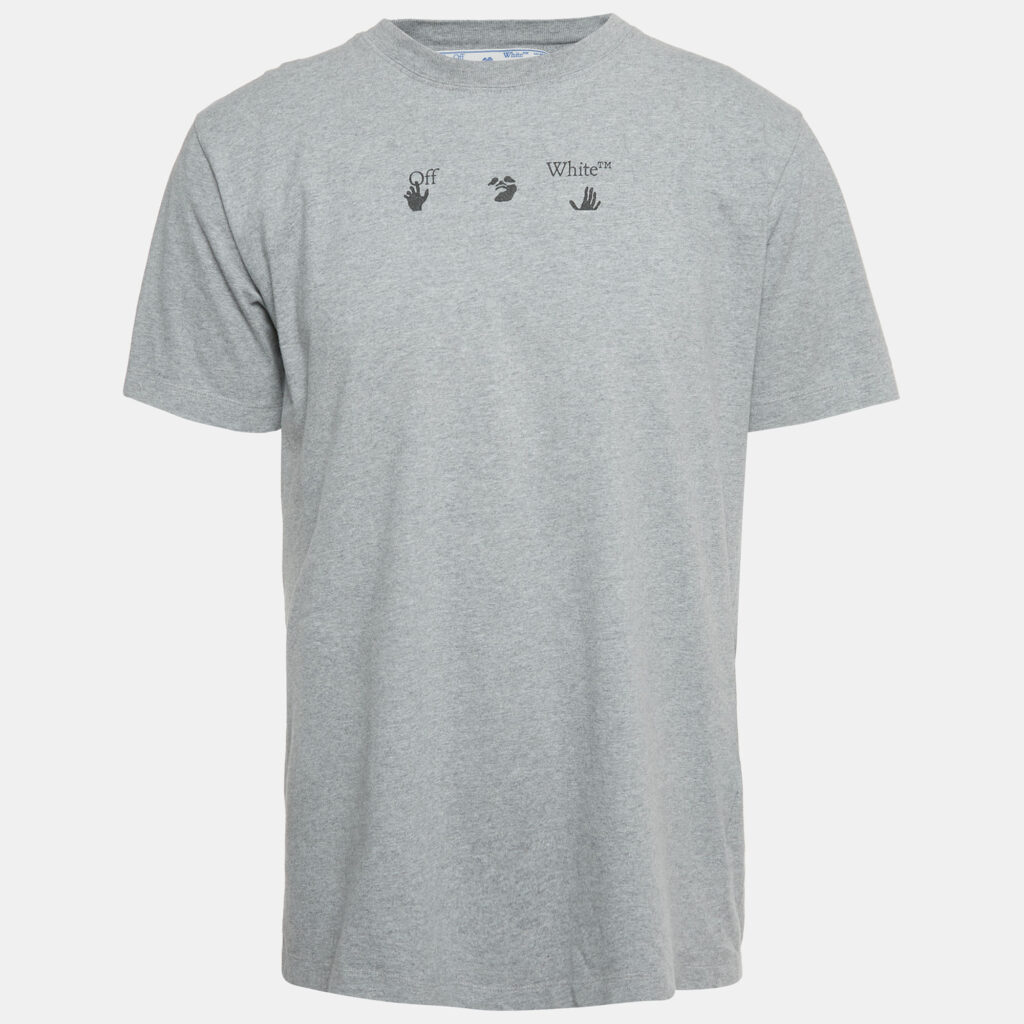 Off-White Grey Printed Cotton Slim T-Shirt L Off-White Grey Printed Cotton Slim T-Shirt L