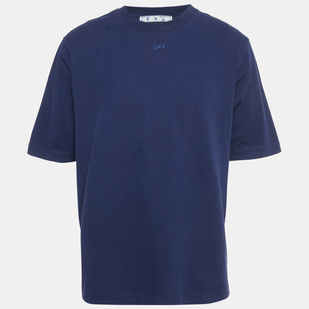 Off-White Navy Blue Logo Print Cotton T-Shirt L Off-White Navy Blue Logo Print Cotton T-Shirt L