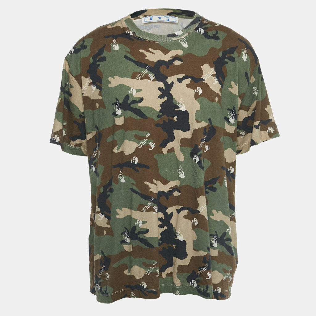 Off-White Green Camouflage Jersey T-Shirt M