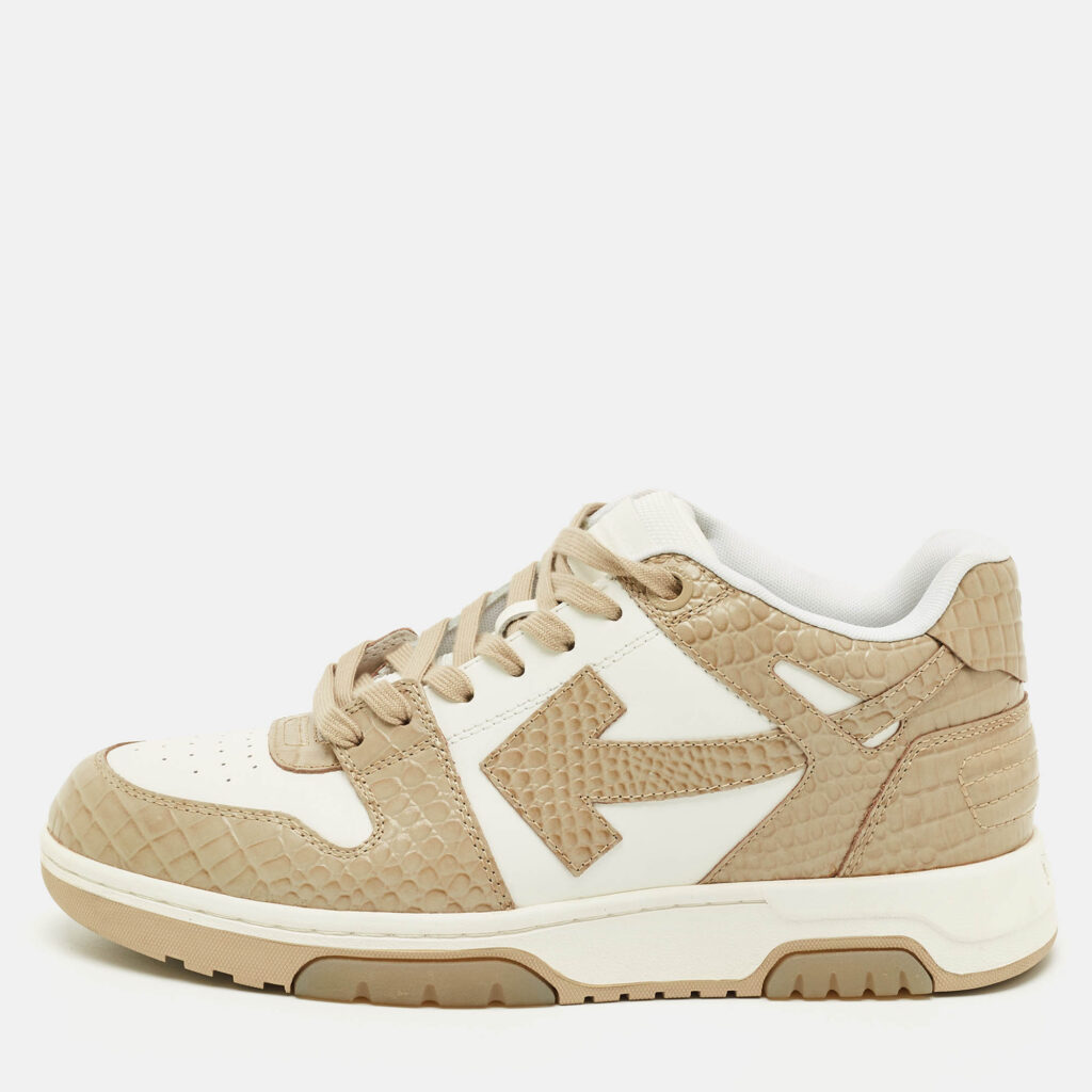 Off-White Beige/White Croc Embossed and Leather Out of Office Sneakers Size 41